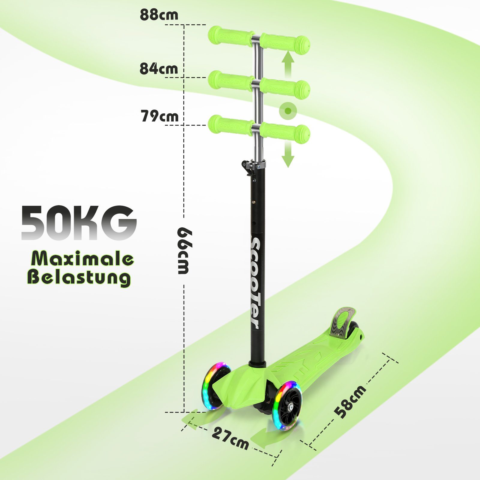 Clanmacy Scooter Kinderroller Tretroller LED-Räder bis 50 kg Höhenverstellbar