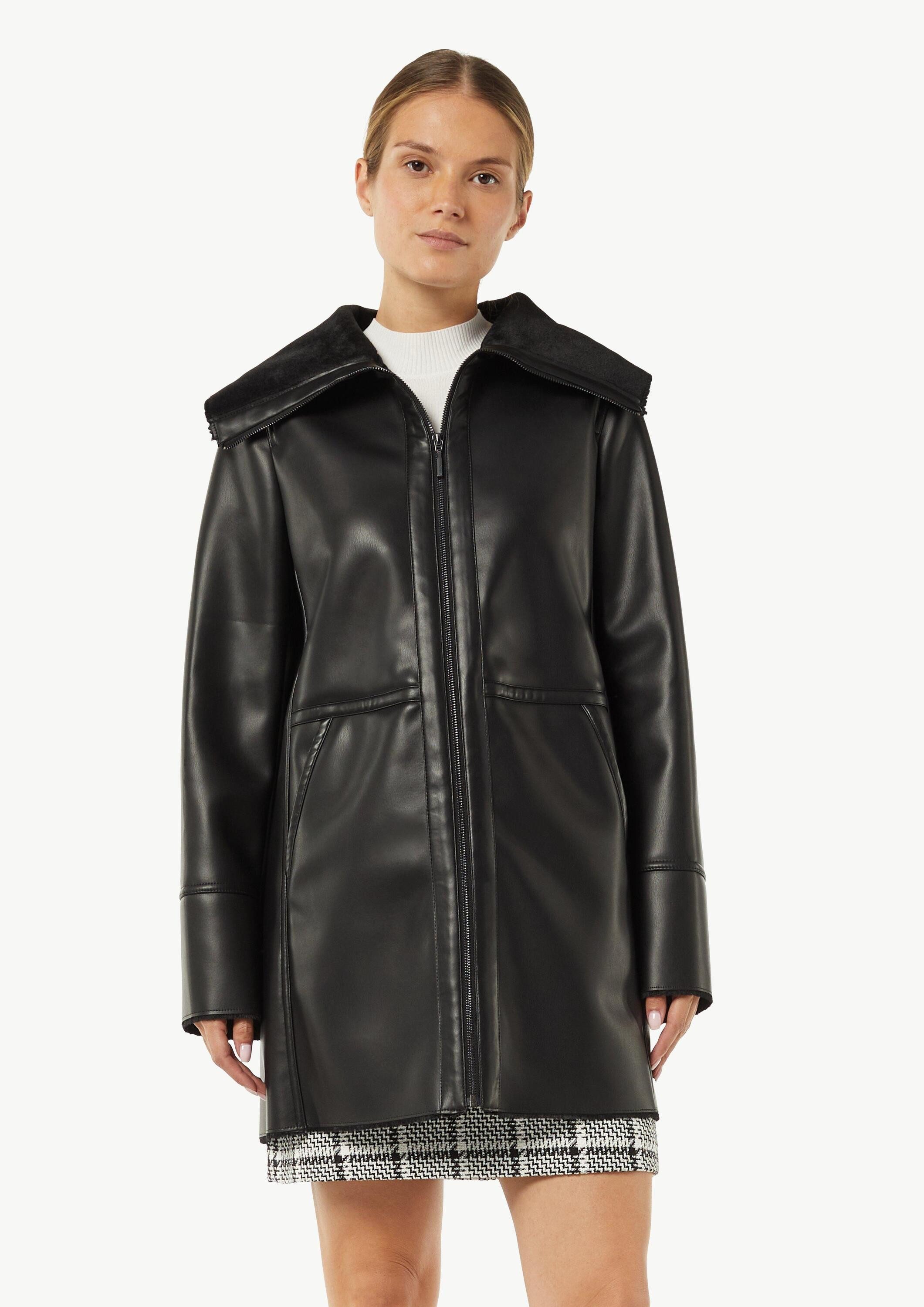 comma Winterjacke Outdoor-Jacke Mantel aus Lederimitat mit Webpelz günstig online kaufen