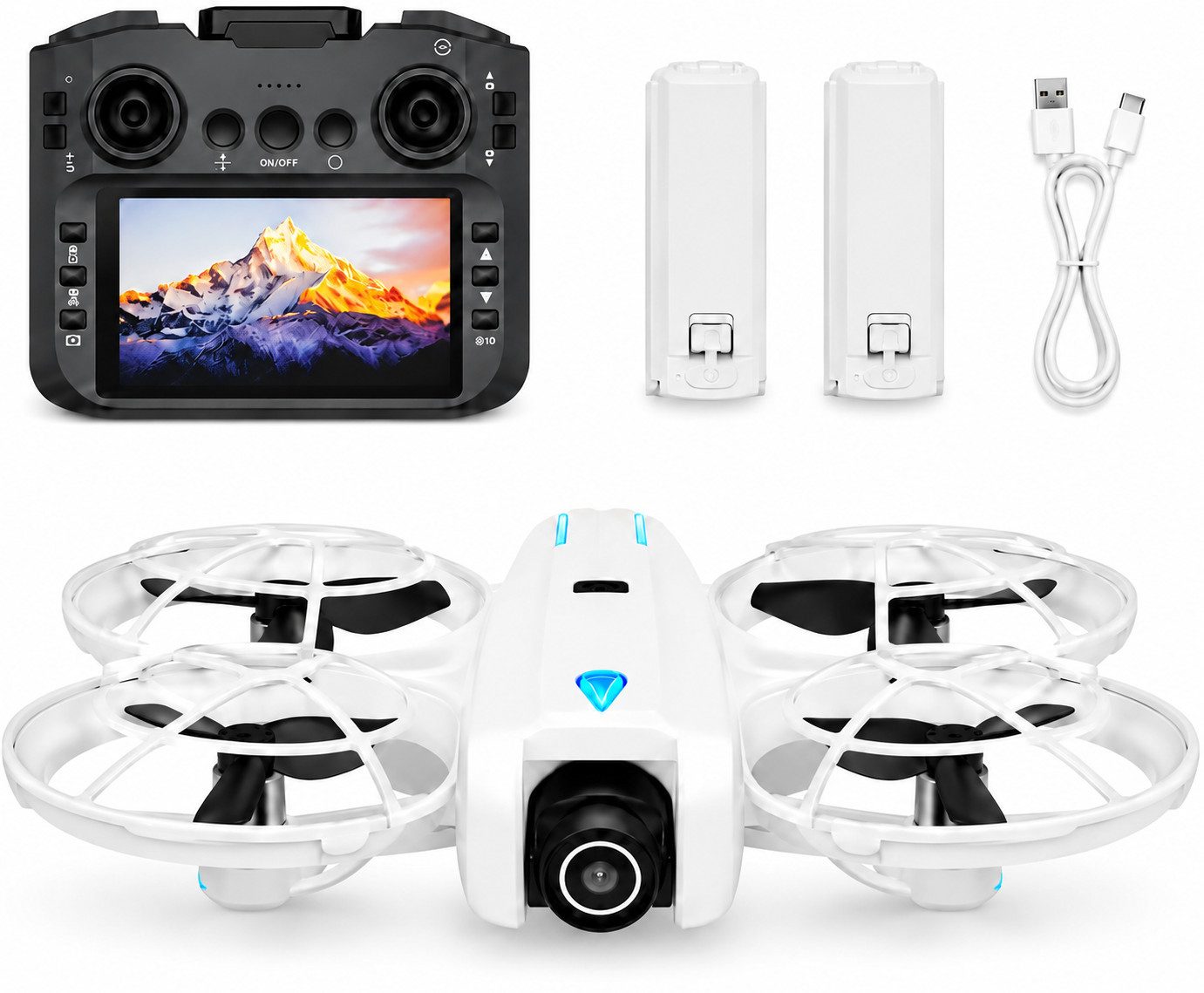 Goldstern-Tech RC-Quadrocopter (Mini Drohne mit 1080P Kamera, 5,6-Zoll-FPV-Display Controller), Optical Flow, bürstenlosem Motor, Auto-Return & 2/3 Akkus