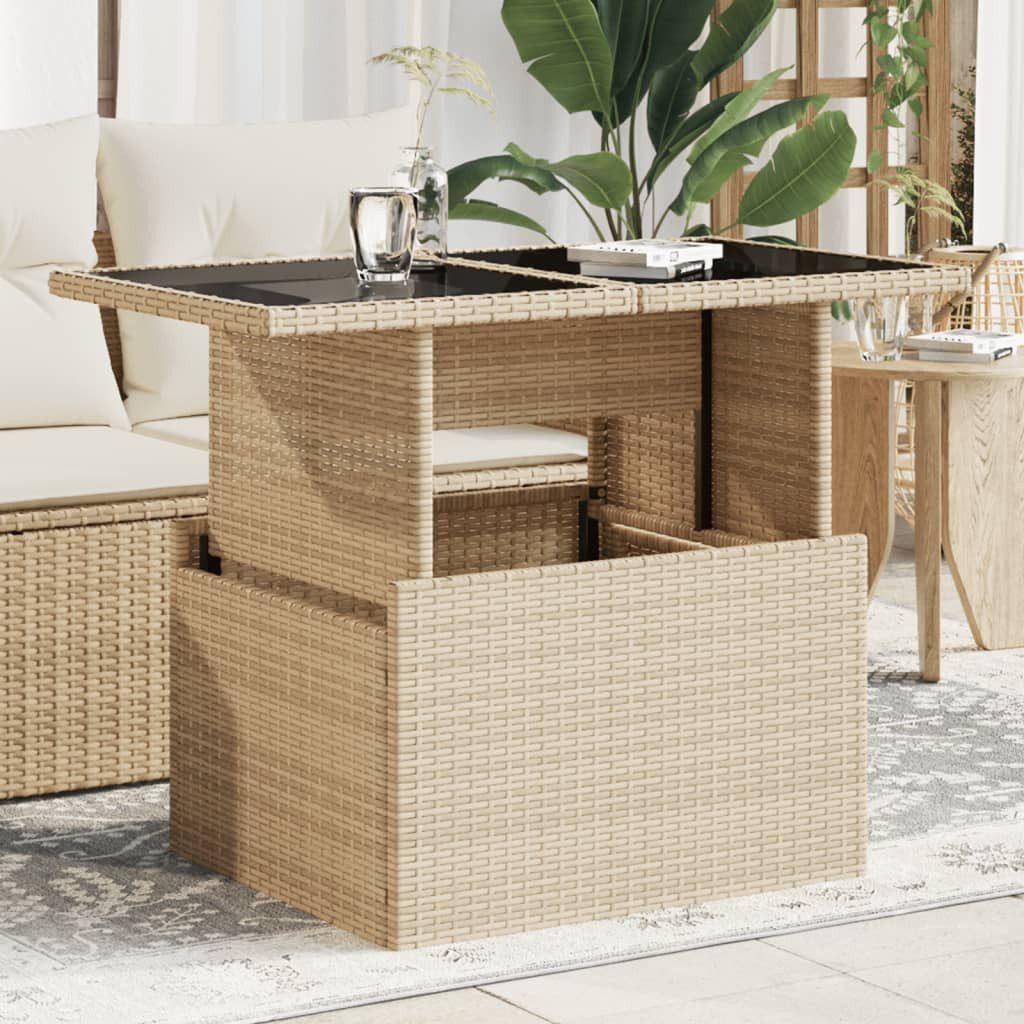furnicato Gartentisch höhenverstellbar 100 x 55 x 44/73 cm Beige (1-St), Höhenverstellbarer Outdoor-Tisch mit Hartglasplatte für Terrasse