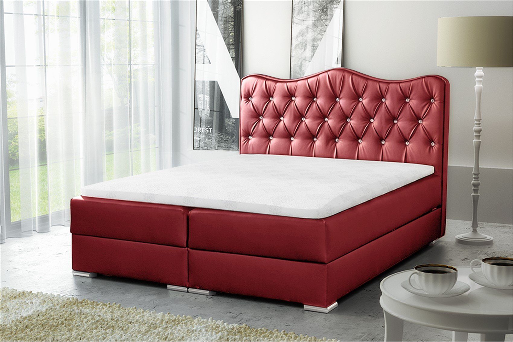 Fun Möbel Boxbett Schlafzimmerbett SULTAN in Kunstleder "Madryt" Rot (inkl. Bettkasten, 1-St., inkl. Viscoschaumtopper)