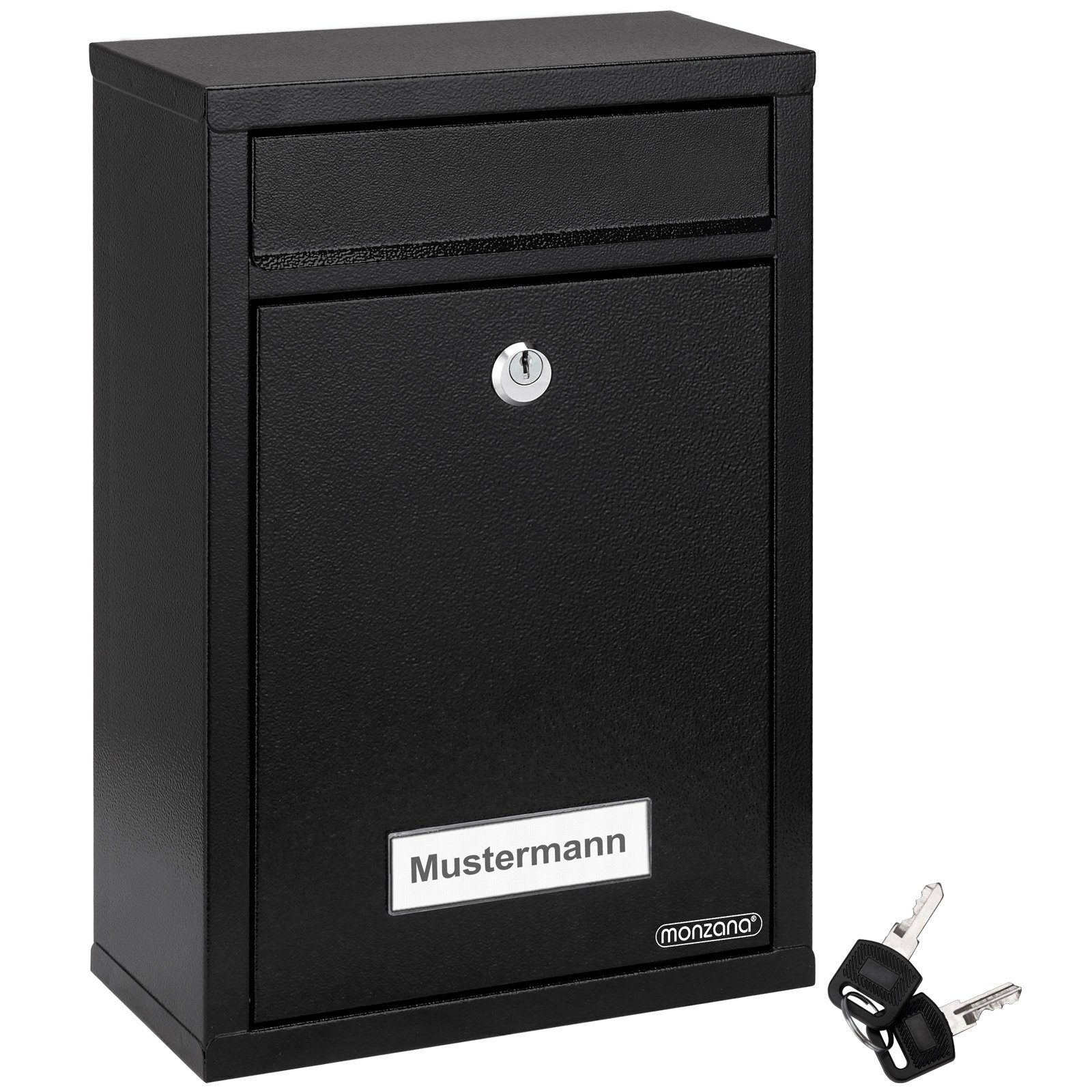 monzana Wandbriefkasten, Schwarz inkl. 2 Schlüssel Namensschild abschließbar Mailbox