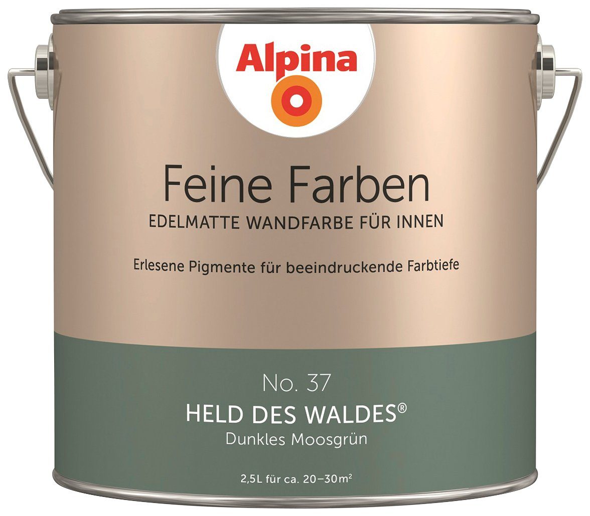Alpina Wand- und Deckenfarbe Feine Farben No. 37 Held des Waldes, Dunkles Moosgrün, edelmatt, 2,5 Liter Held des Waldes No. 37