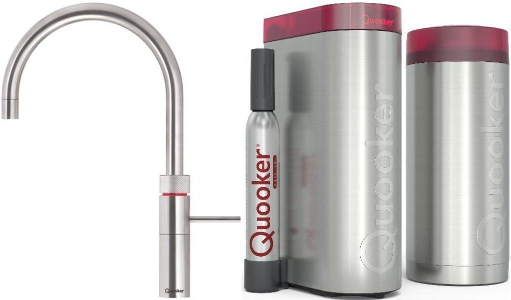 QUOOKER Küchenarmatur QUOOKER FUSION ROUND Edelstahl Combi B mit CUBE 2 (22FRRVSCUBE) (2-St) 100°C Kochendwasserhahn mit Trinkwassersystem | Armaturen