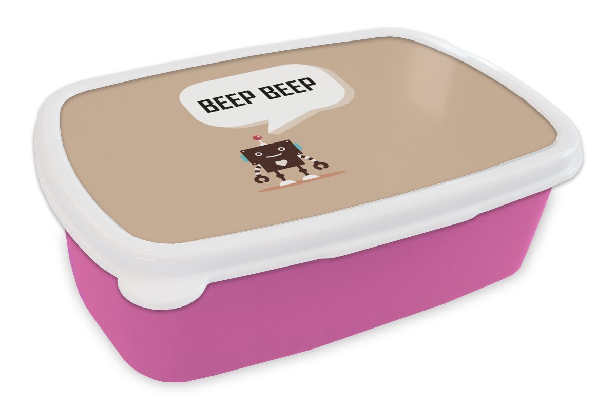 MuchoWow Lunchbox Sprichwörter - Zitate - Piep piep - Roboter - Herz - Kinder - Jungen, Kunststoff, (2-tlg), Brotbox für Erwachsene, Brotdose Kinder, Snackbox, Mädchen, Kunststoff rosa