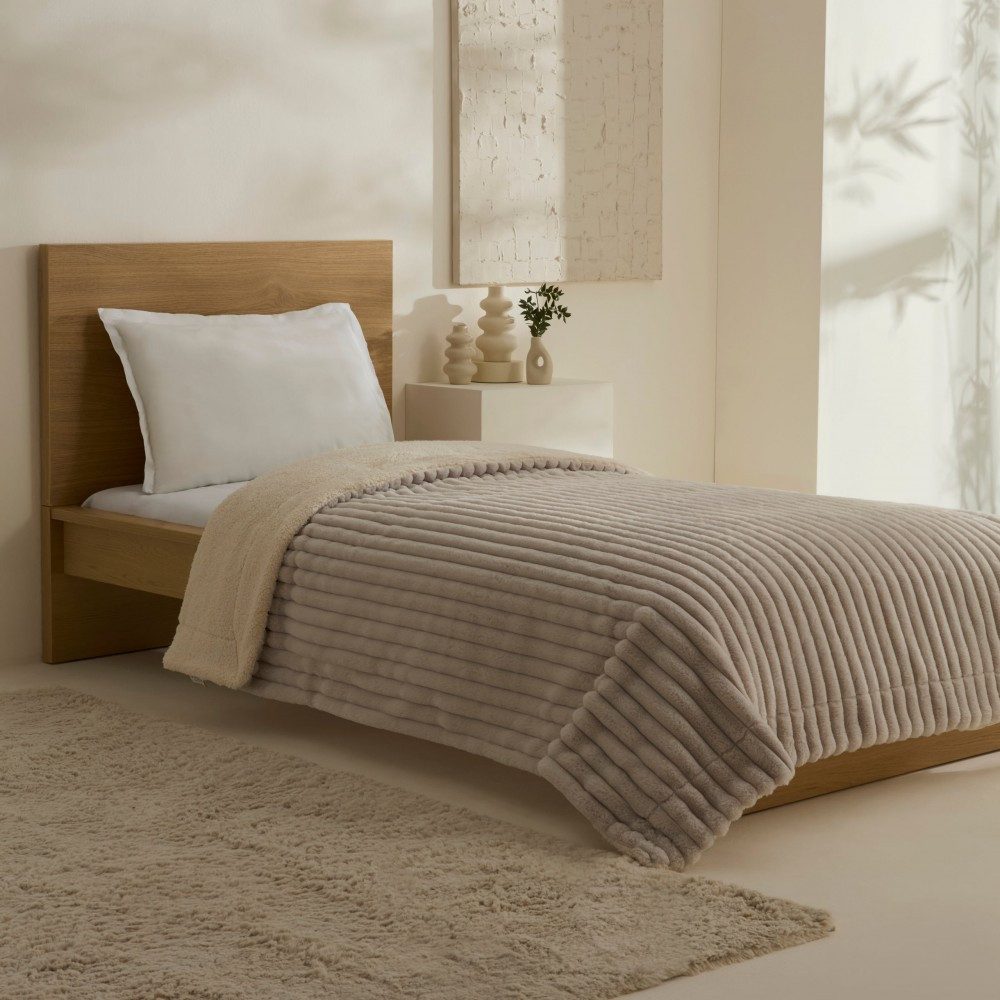 Karaca Tagesdecke Karaca Stripe Sherpa Graue Decke Tagesdecke Bettdecke 150x200 – Bild 2 von 5