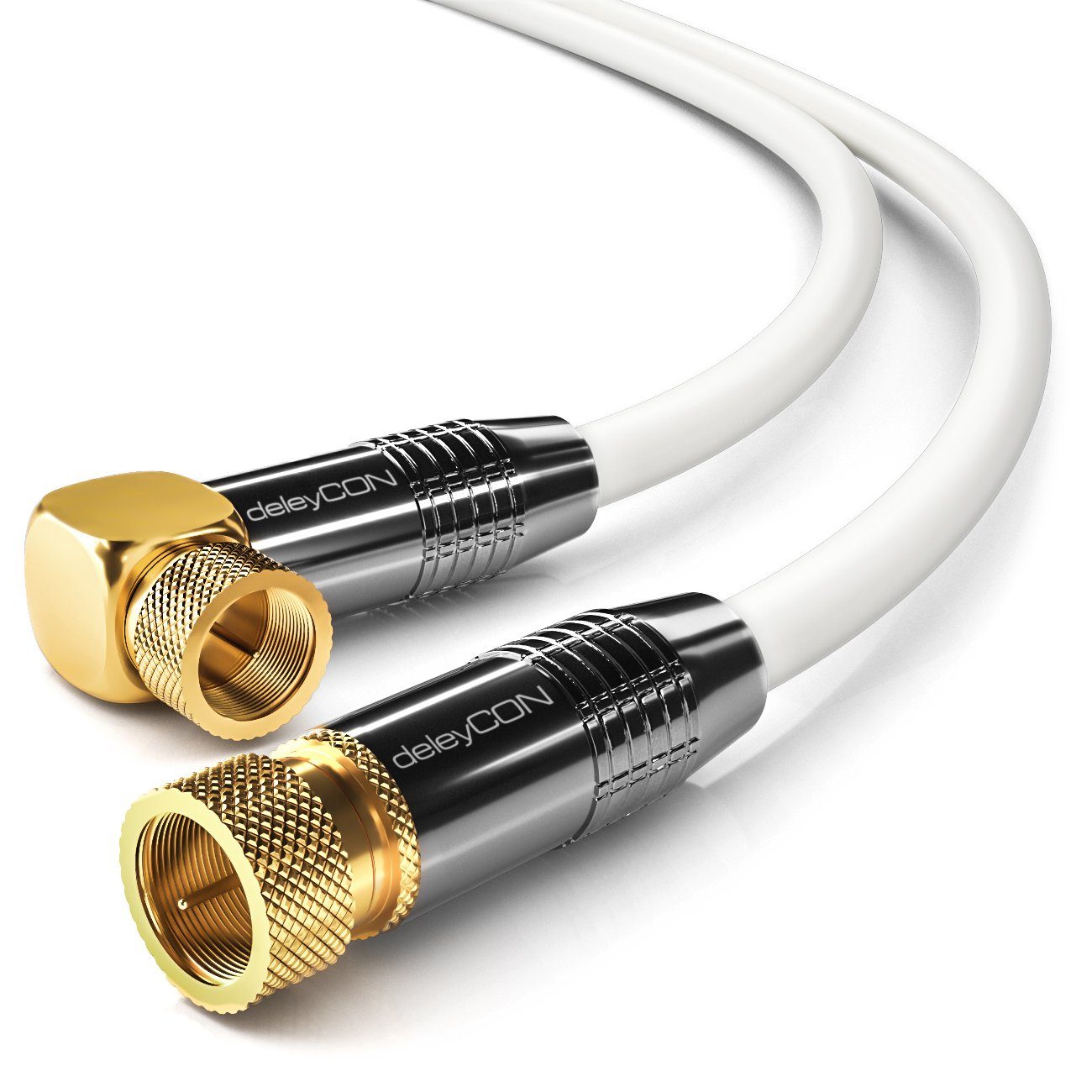 deleyCON deleyCON HDTV SAT Antennenkabel 12,5m Weiß - 1x 90° gewinkelt - 2x SAT-Kabel
