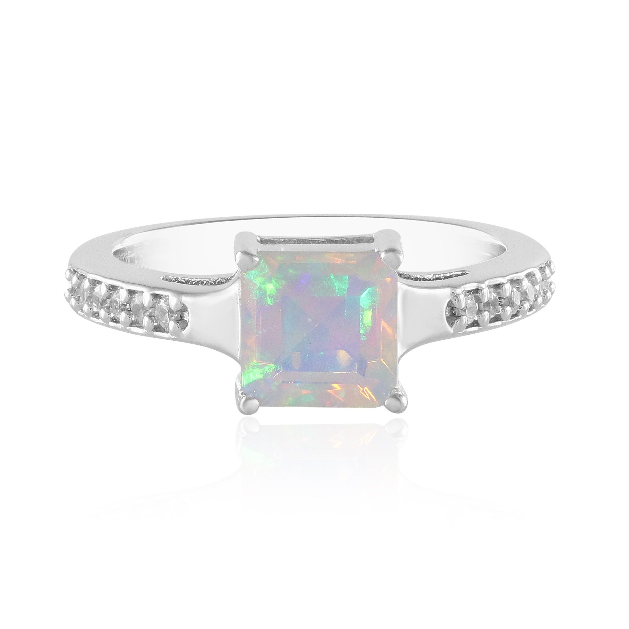 Silberring Welo-Opal Ring 0,58 ct mit Zirkonen 925 Sterling Silber platin