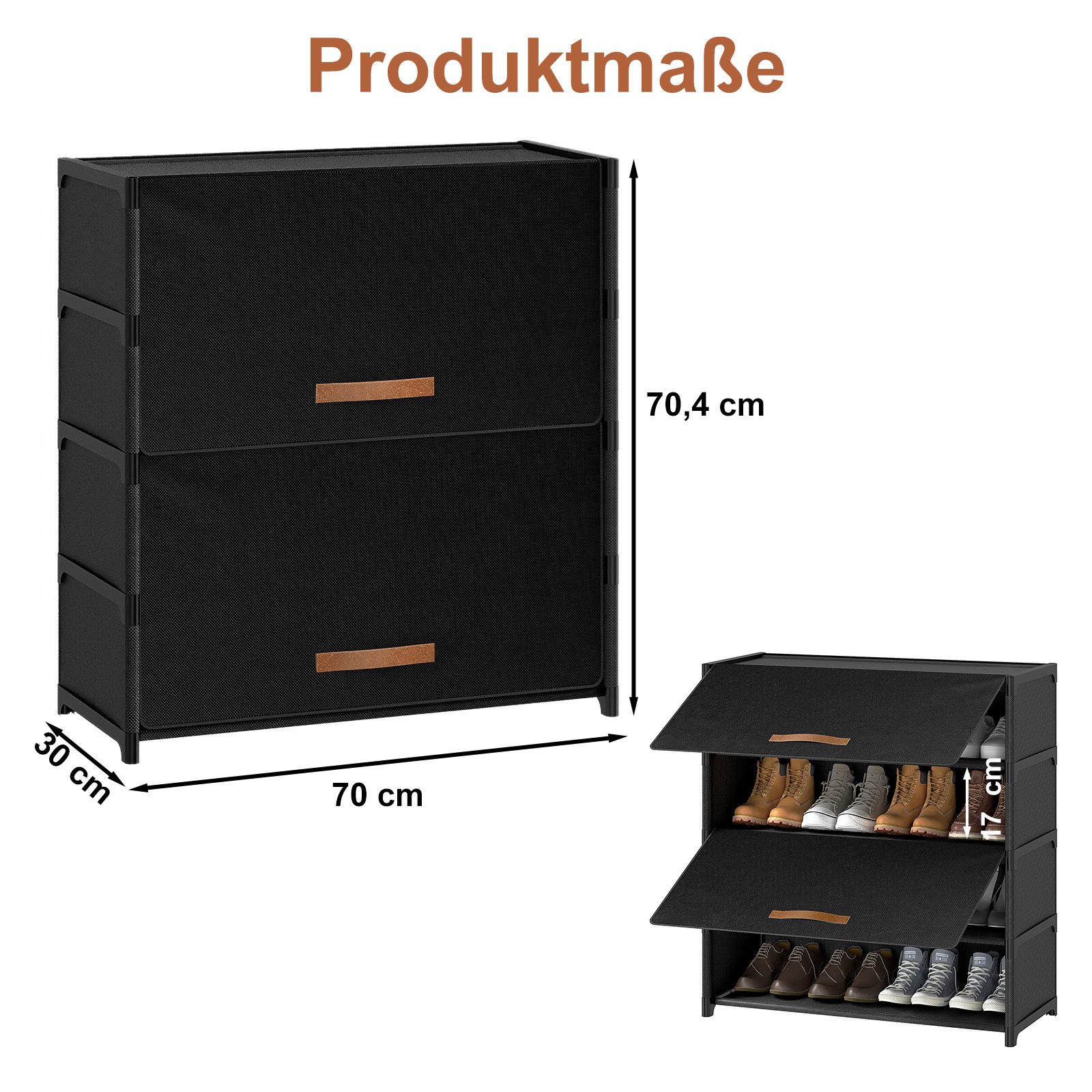 FABATO Schuhschrank Kunststoff-Schuhorganizer, Schuhschrank mit Tür in Schwarz (1-St) 5-stufiger Schuhschrank mit Tür – Platz für 20 Paar Schuhe