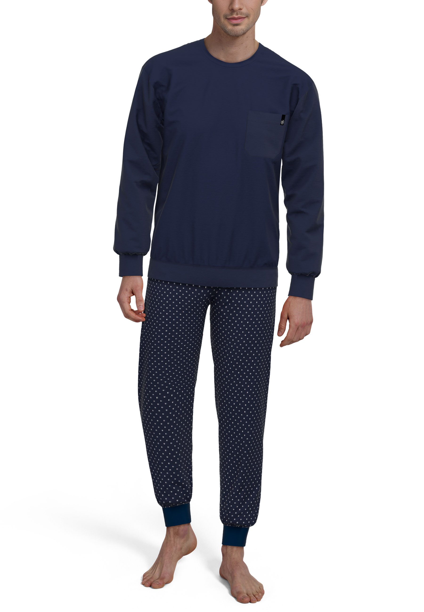 bugatti Pyjama BUGATTI Herren Pyjama blau bedruckt (1 tlg)