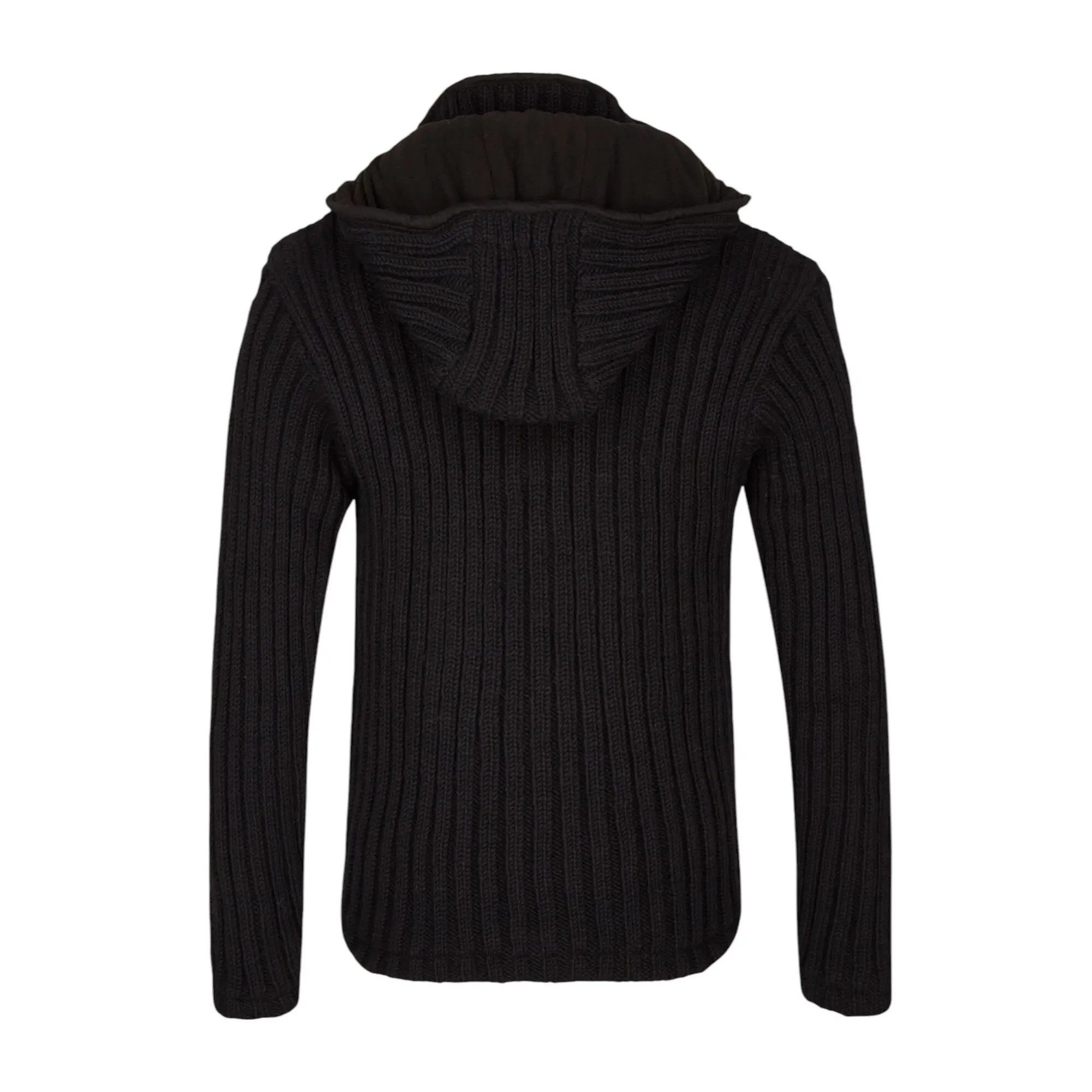THC Natural Line Strickjacke THC Schafwollstrickjacke schwarz 721 (1 Stück, 1-tlg., 1 Stück) Strickjacke mit abnehmbarer Kapuze