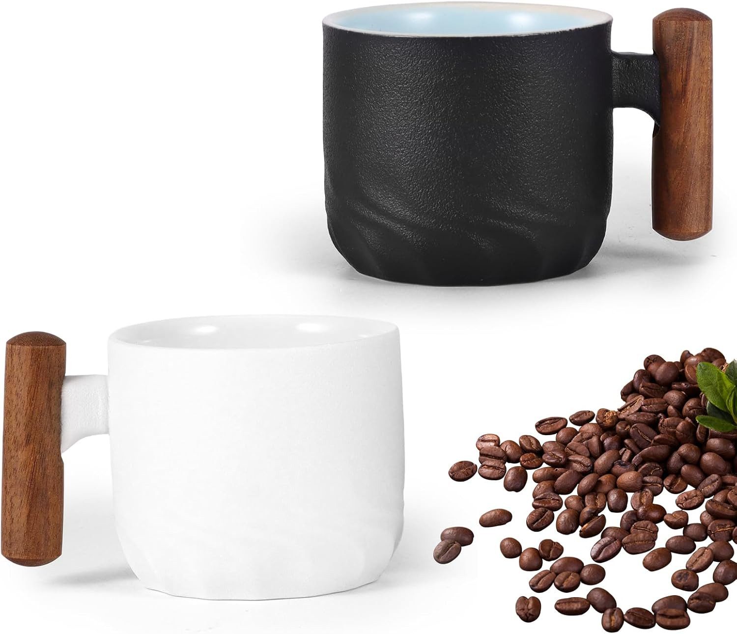 FELIXLEO Espressotasse Espressotassen 70ml Keramik Espresso Latte Schwarz Weiß, 2-tlg.