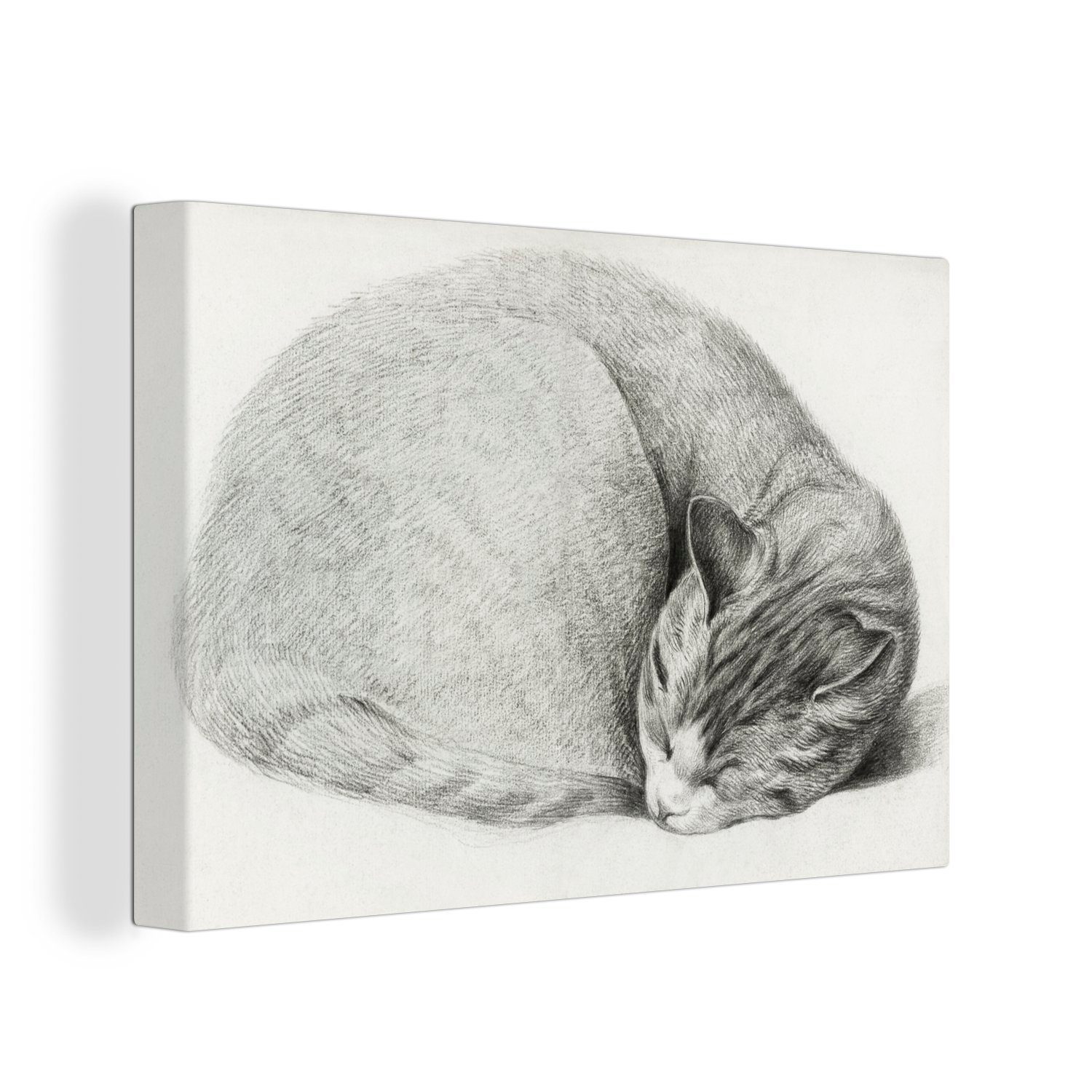 OneMillionCanvasses® Leinwandbild Schlafende Katze im Liegen - Gemälde von Jean Bernard, (1 St), Wandbild Leinwandbilder, Aufhängefertig, Wanddeko, 30x20 cm