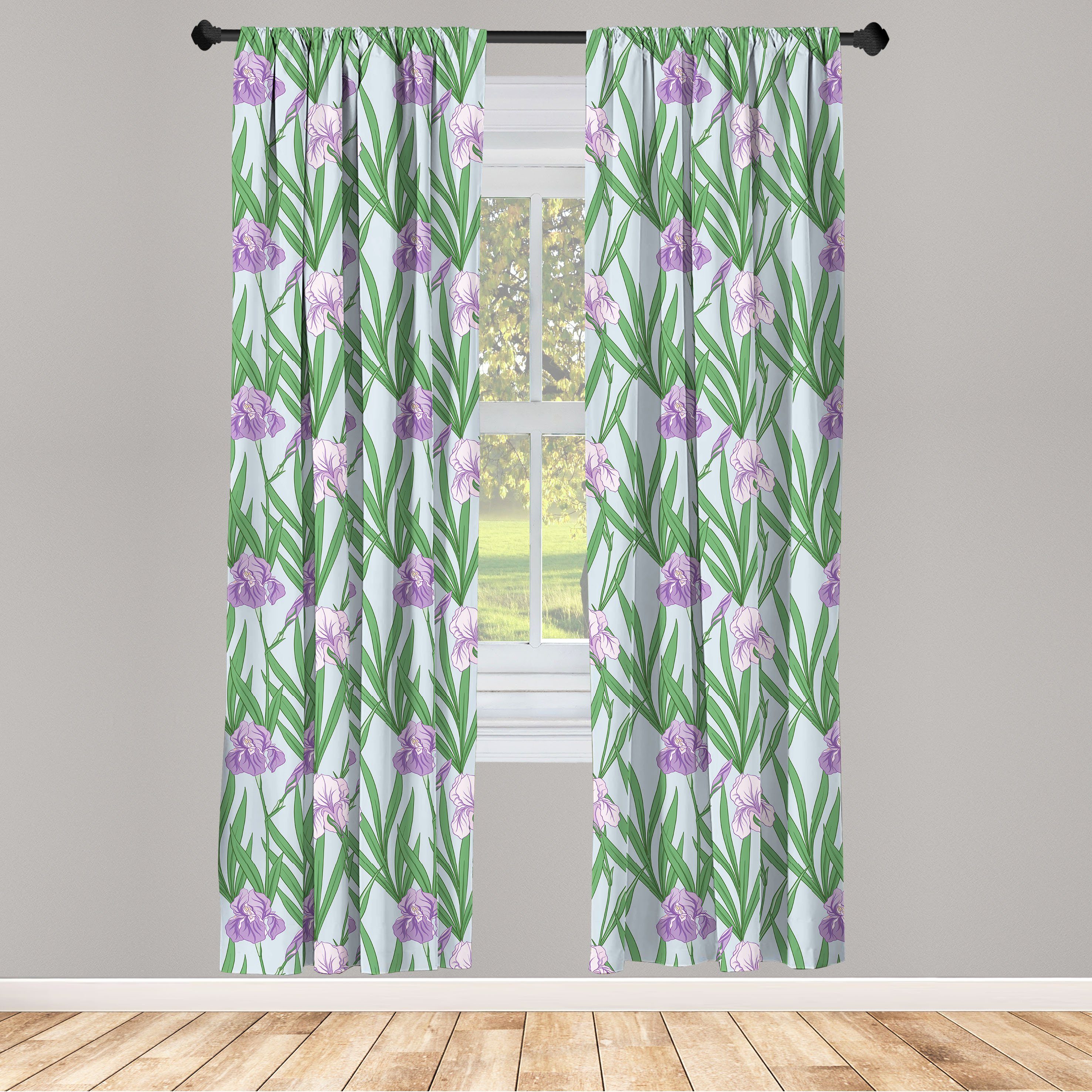 Microfaser, Abakuhaus, Vorhang Japanese Schlafzimmer für Wohnzimmer Lila Style Blumen Gardine Iris Dekor,