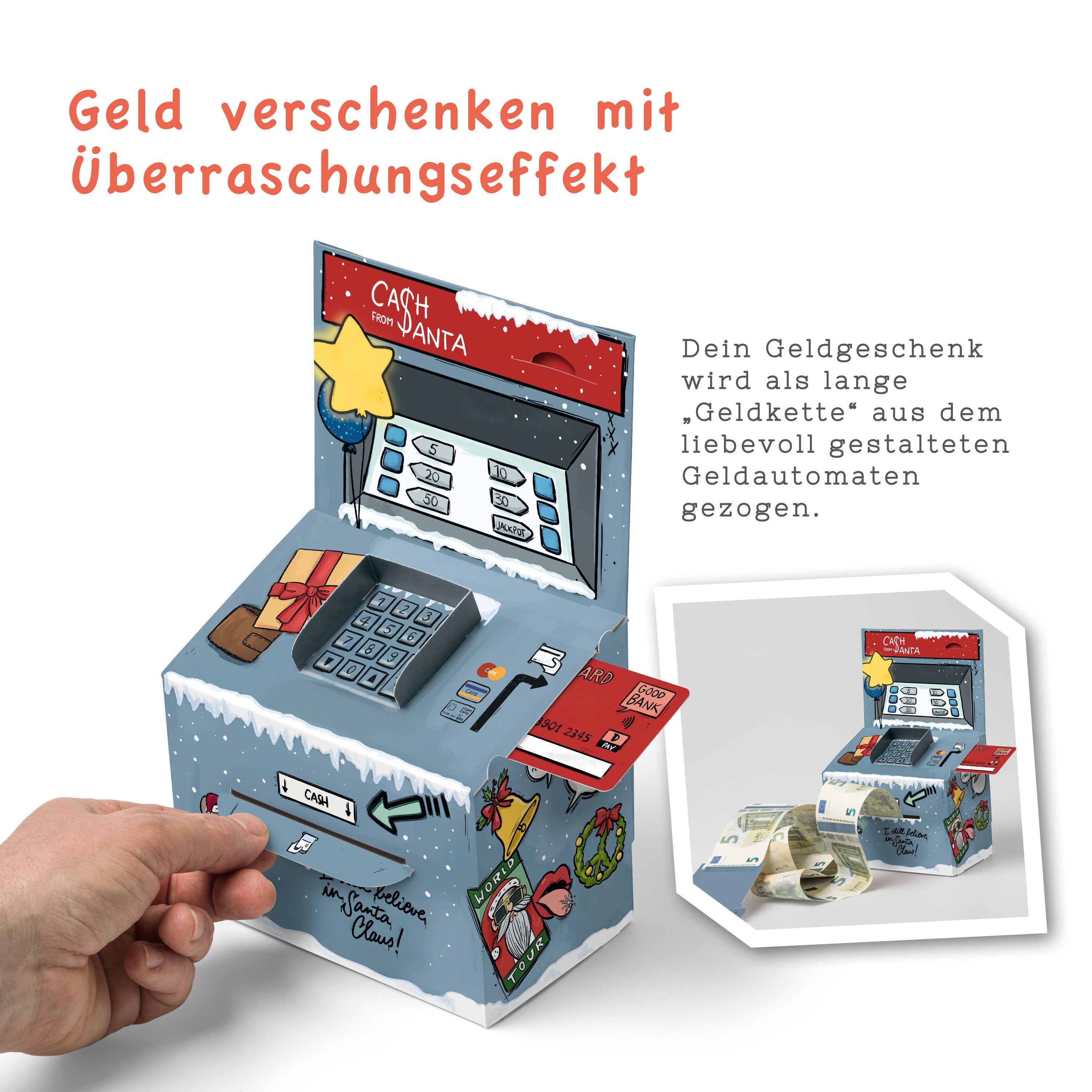 SURPRISA Geschenkbox Geld-O-Mat Geldgeschenk Verpackung – Kreatives DIY Geldautomat, für Geldgeschenke zum Geburtstag, Hochzeit & besondere Anlässe