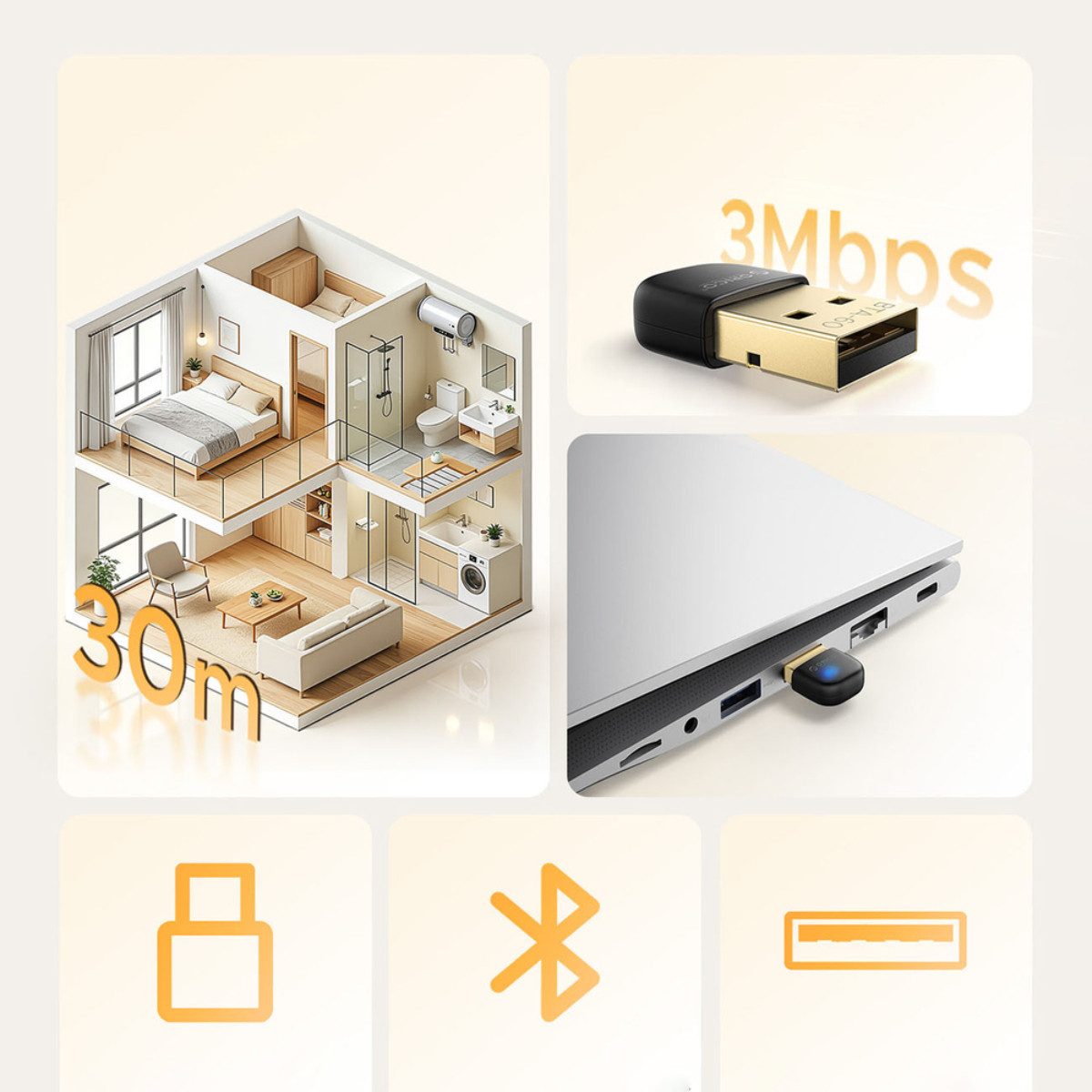 ORICO BTA-60 Bluetooth-Adapter USB-A, Bluetooth 6.0 Mini Adapter für Windows