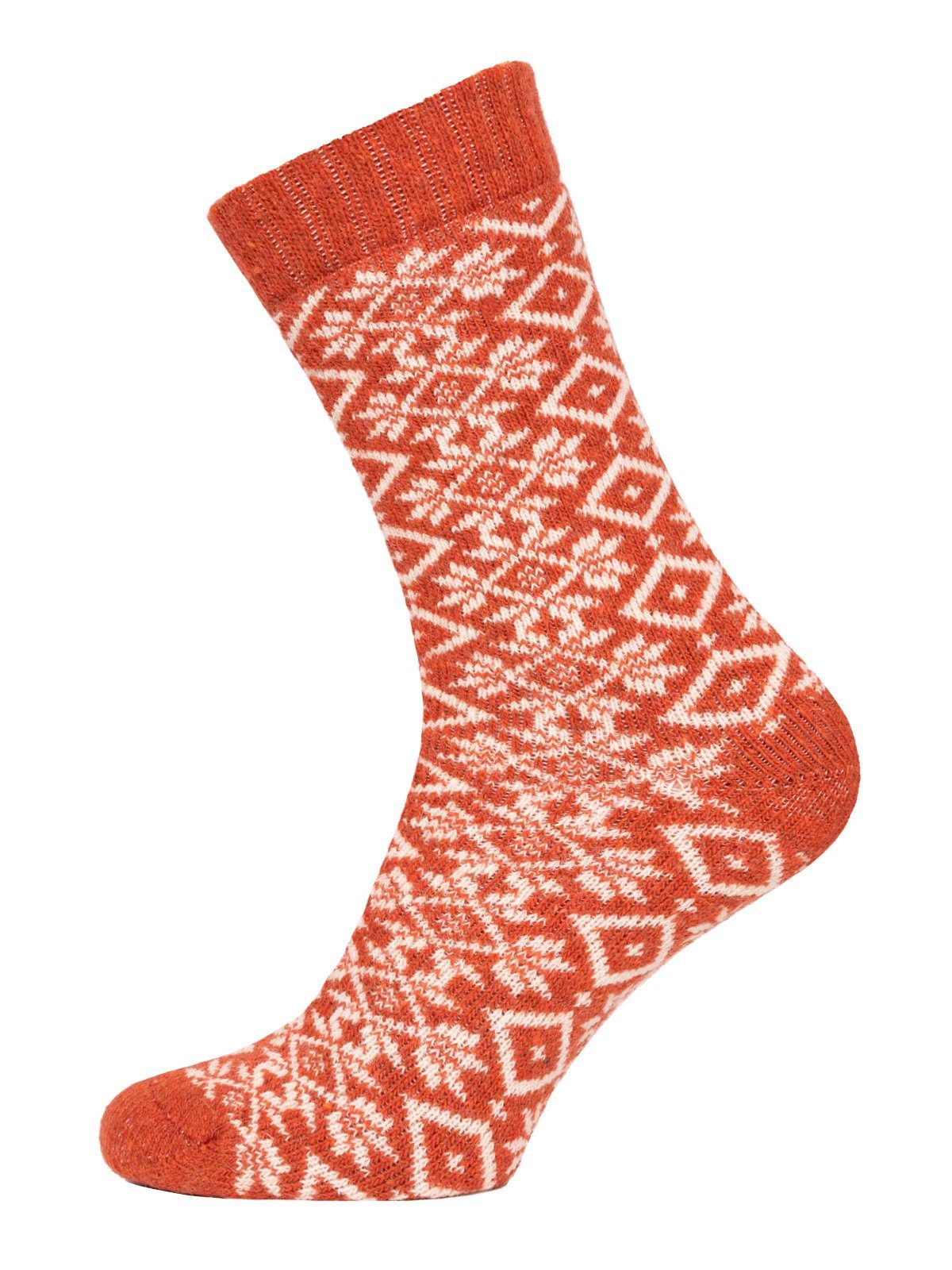HomeOfSocks Socken Hygge Socken Dick Für Herren & Damen mit Wolle Dicke Socken Hyggelig Warm Mit Hohem 45% Wollanteil In Bunten Design Orange