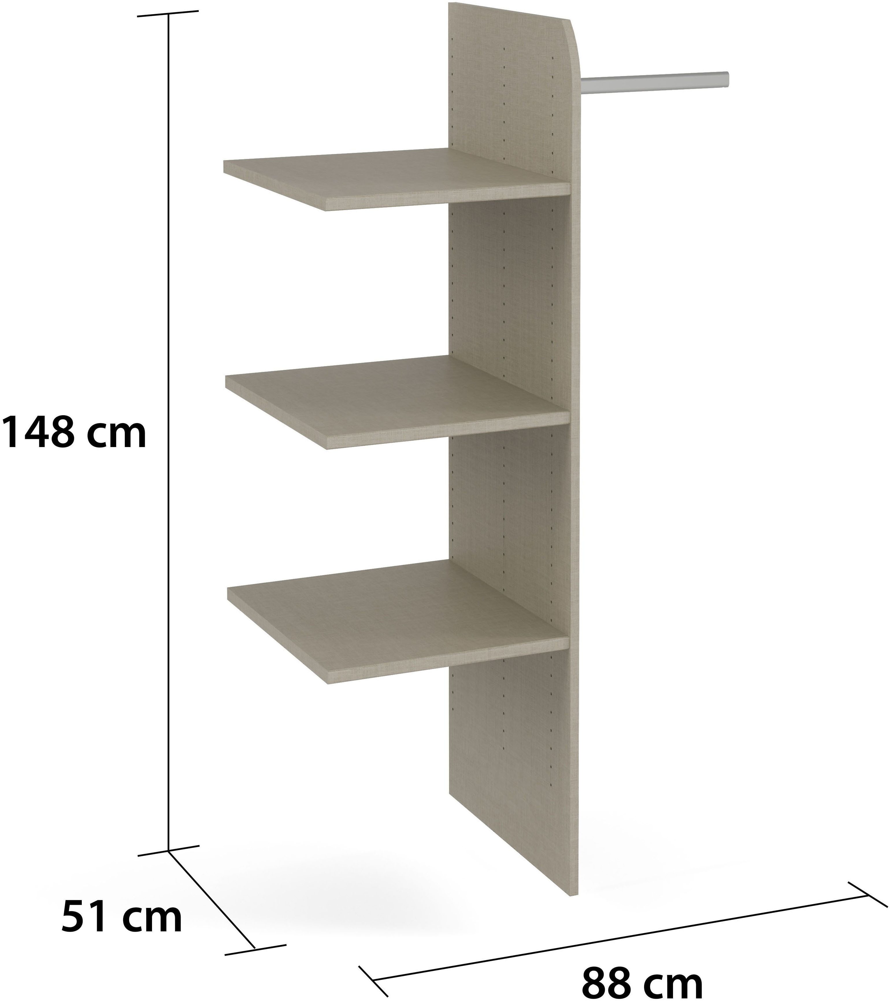 rauch Inneneinteilung Zubehör für Rauch-Schwebetürenschränke ORANGE, Breite 88 cm, Tiefe 51 cm mit 3 Einlegeböden und 1 Kleiderstange
