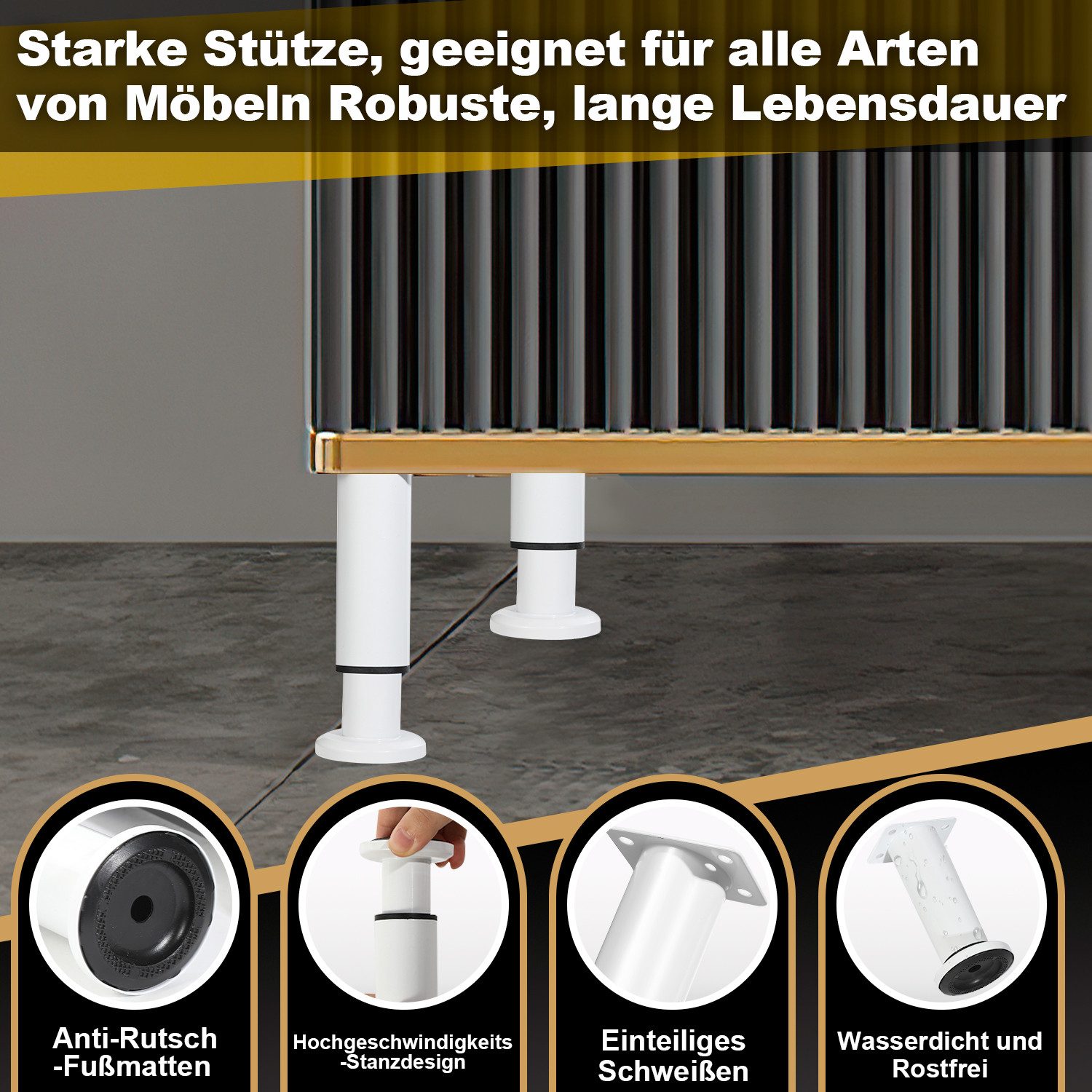 Clanmacy Möbelfuß 4X Möbelfüße 18-30cm Dehnbar( Weiß) Verstellbar Hotel Sockelfüße Füße – Bild 3 von 5