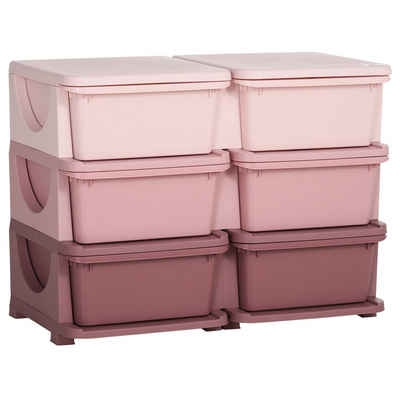 HOMCOM Spielzeugtruhe Schubladenschrank Aufbewahrungsboxen mit 6 Ebenen Rosa, Violett (Spielzeugkiste, 1 St., Spielzeug-Organizer), einfach zu Reinigen