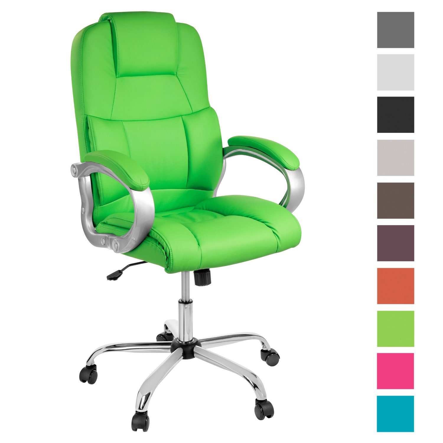 TPFLiving Chefsessel Denver mit abgebremsten Rollen (XXL Bürostuhl ergonomisch gepolsterter Schreibtischstuhl), Drehstuhl aus Kunstleder, Belastbarkeit bis 210kg - Grün