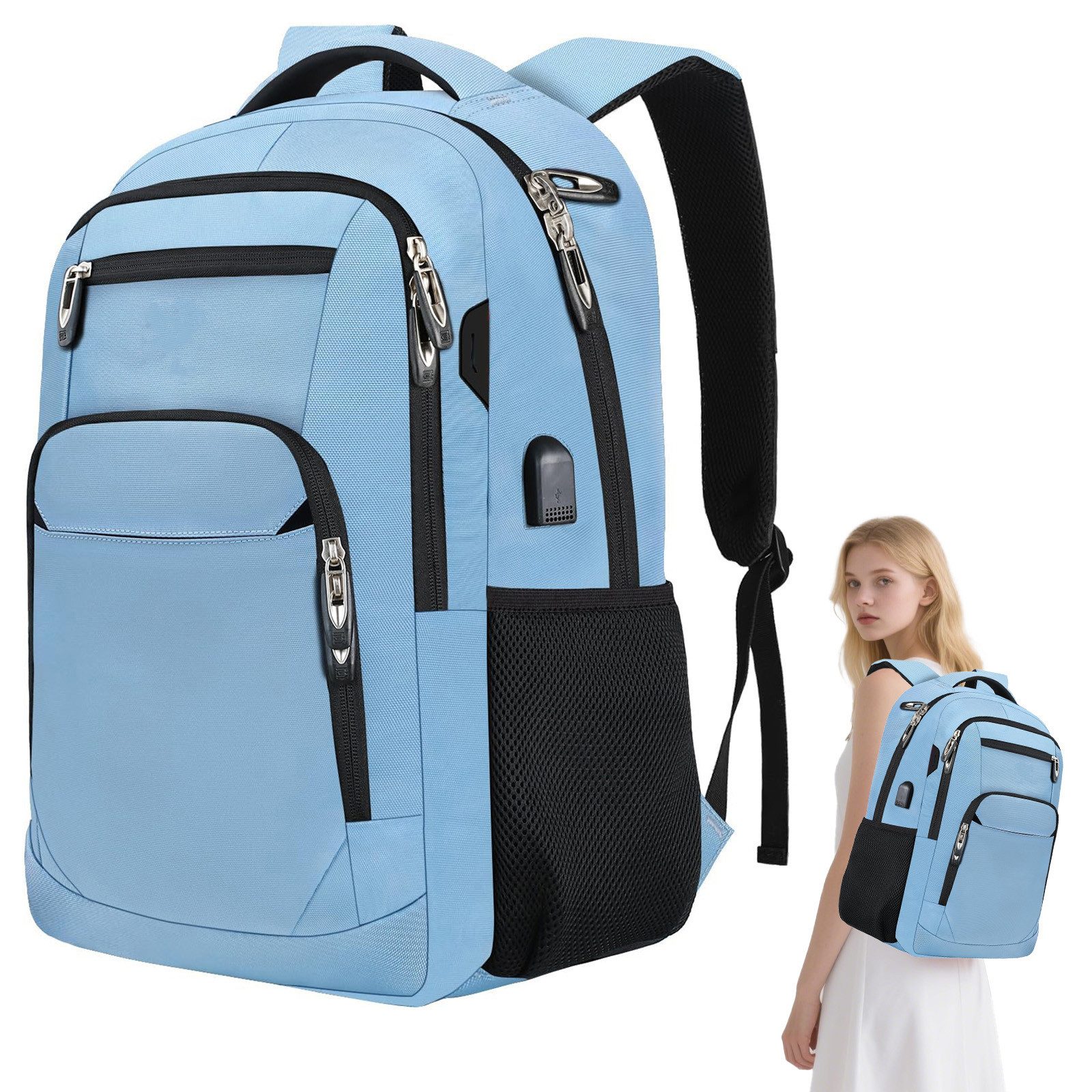 REDOM Laptoprucksack Laptop Rucksack Rucksäcke Schulrucksack Wasserbeständig Laptoptasche (Laptop Notebook Tasche Schule Uni Rucksack, 1-tlg., Sportrucksack, mit USB-Anschluss, Anti-Diebstahl, Backpack mit Laptopfach), fur Herren Damen Jungen Teenager Freizeit Arbeit Business Reisen