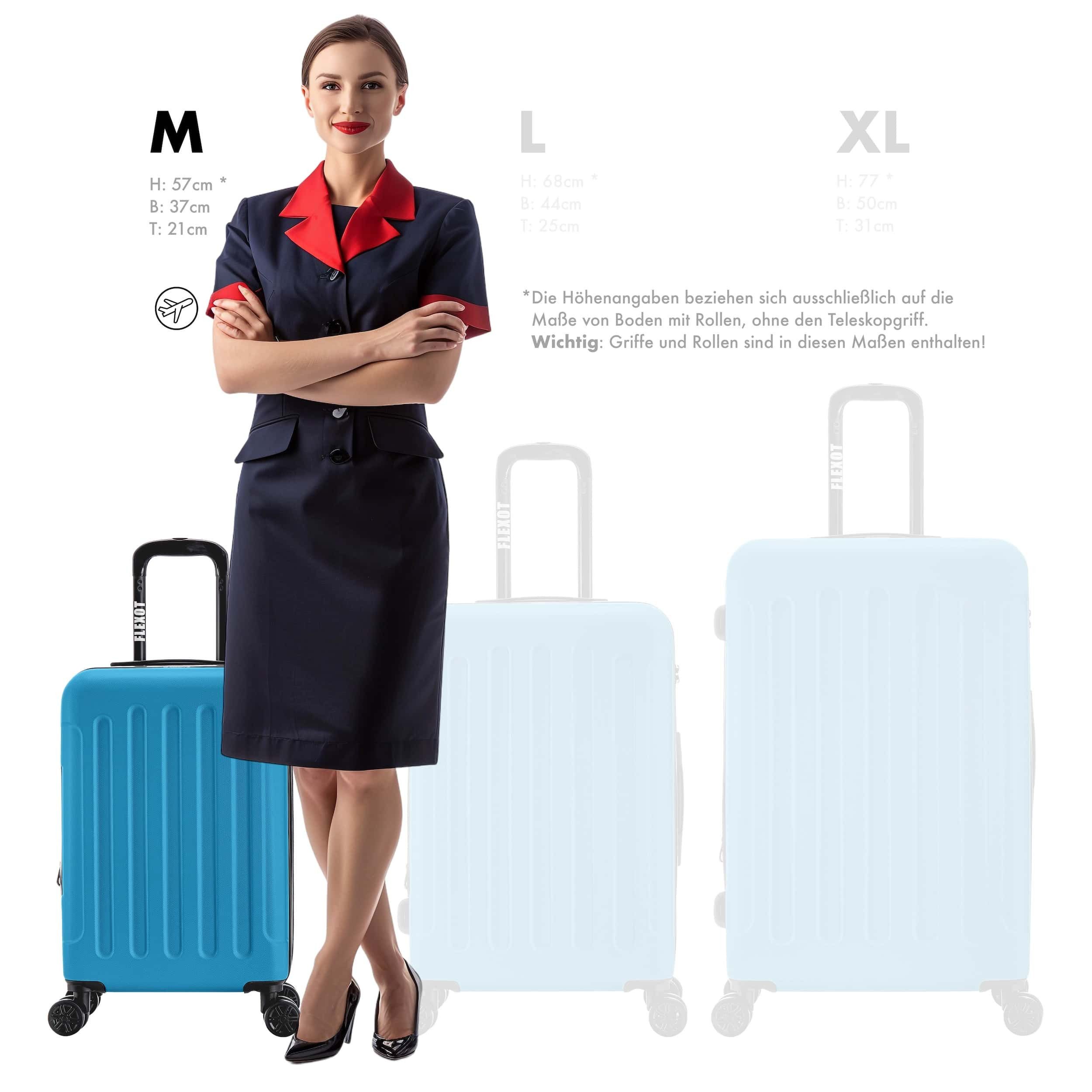 Flexot Hartschalen-Trolley F-3045 (Gr. M, L, XL) – Kofferset – ABS-Hartschale, 4 Rollen, Robuster und moderner Koffer mit vier 360° Rollen und Zahlenschloss