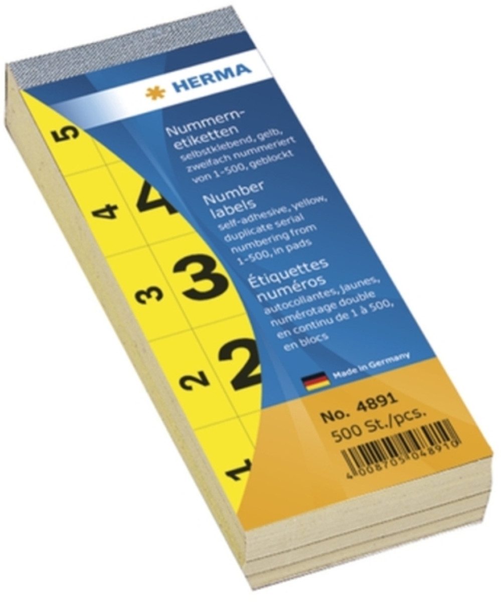 HERMA Etiketten Nummernblock selbstklebend 1-500 gelb 28x56mm VE=500 Stück (5 Stück)