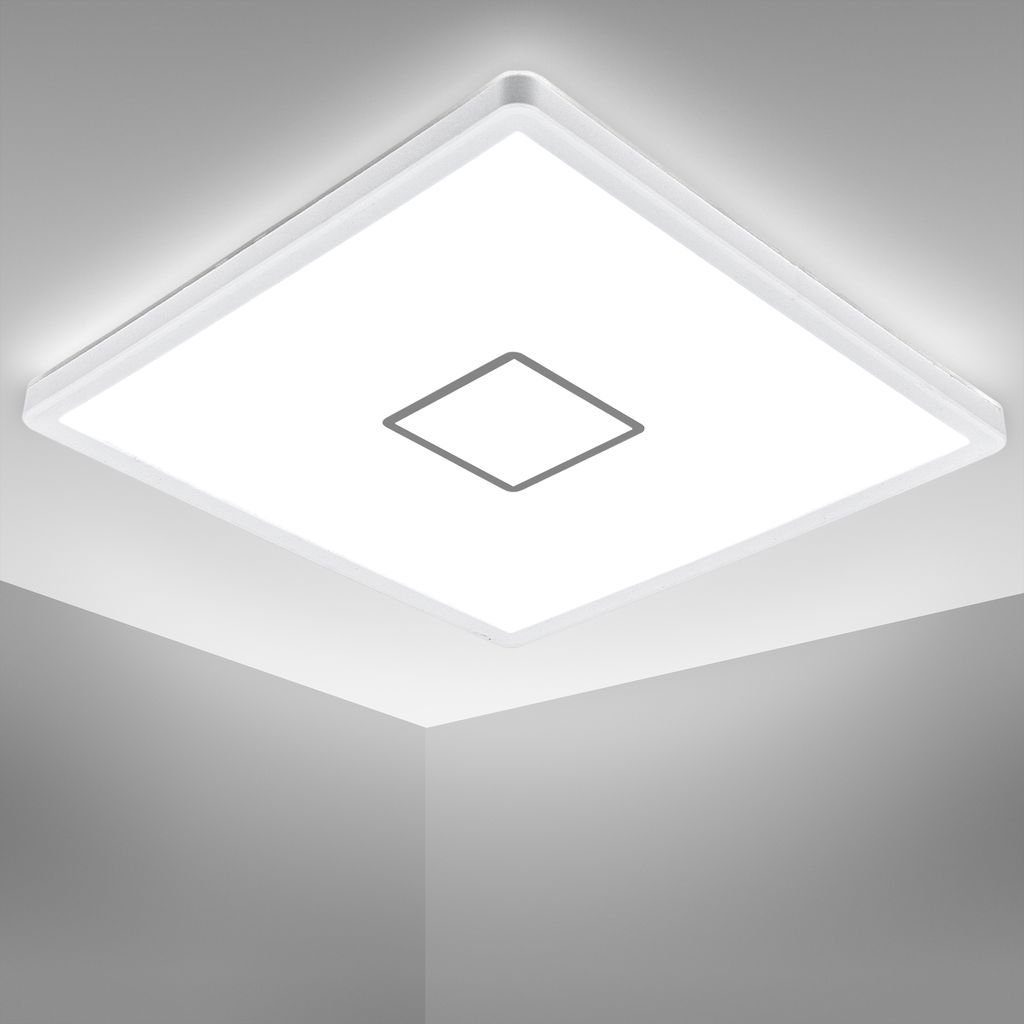 B.K.Licht Deckenleuchte LED Deckenlampe modern Panel flach eckig 29x29cm Büro 18W - BKL1240, LED fest integriert, Neutralweiß, Weiße Lampe mit Backlight Wohnzimmer Küche Flur