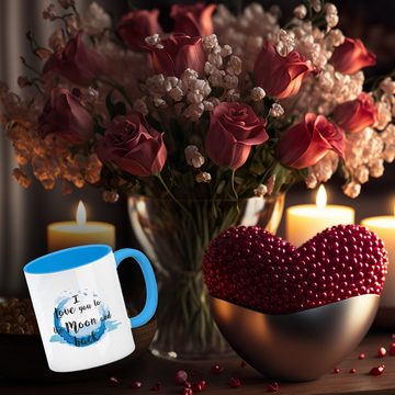 speecheese Tasse I love you to the Moon and back Valentinstag Kaffeebecher Hellblau in