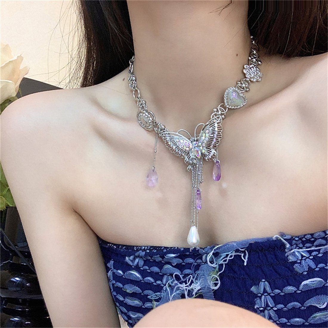 DAYUT Collier Barock Stil Schmetterling Quaste Halskette, Geschenk für Frauen (1-tlg)