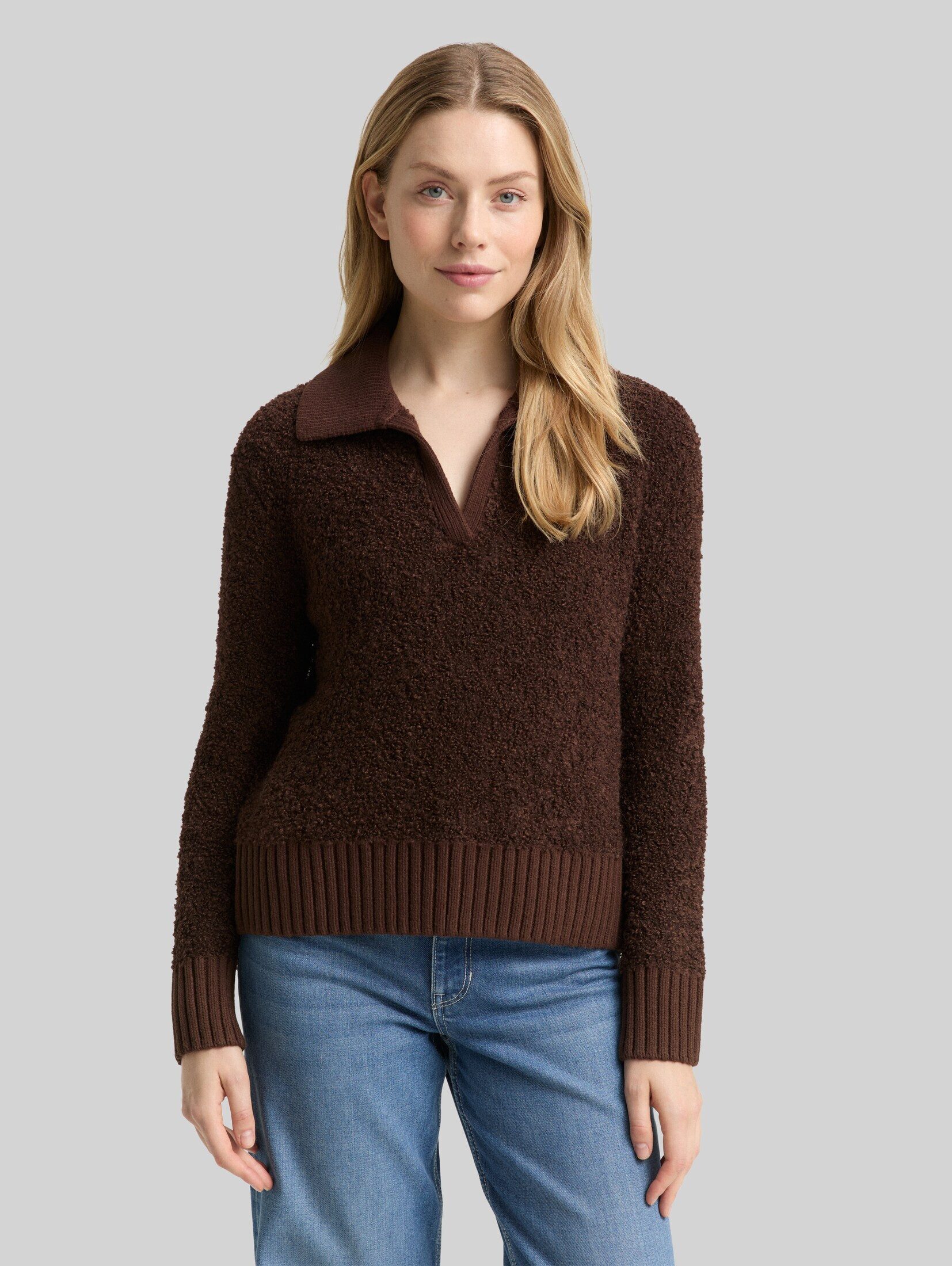 TOM TAILOR Strickpullover Pullover & Strickjacken Bouclé Strickpullover mit Kragen