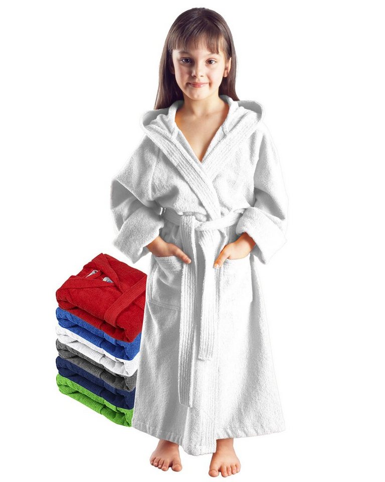 Arus Kinderbademantel für Jungen und Mädchen, mit Kapuze, in vielen Farben erhältlich, 100% Baumwolle, Kapuze, Gürtel, mit zwei Taschen, farbenfroh