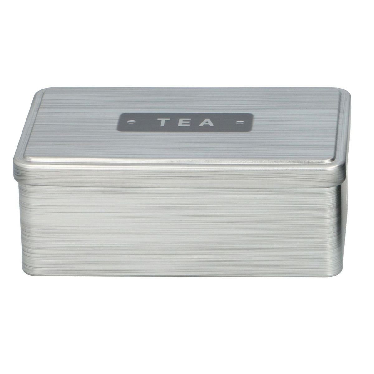 "TEA", Marabellas Aufbewahrungsbox Shop Blech 18x11x7 Teebox mit Teebox cm aus Silber Metall Aufdruck