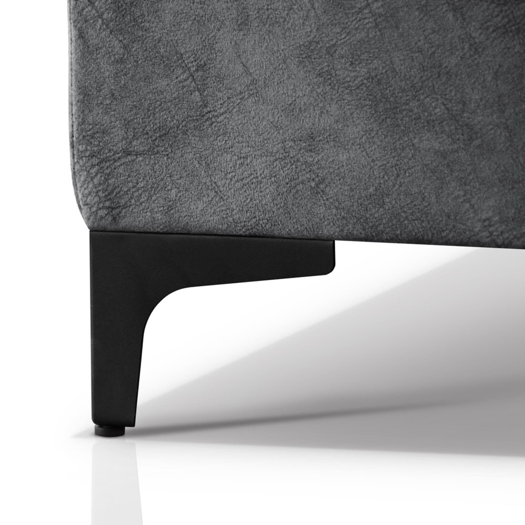 Hellgrau (bangkok verstellbare (mit Metallbeine fog) stilvoll Kopfstützen, Polsterset Sessel), mit Beautysofa 2-Sitzer Velvetstoff 3-Sitzer + Bettkasten, aus Schlaffunktion, Snap, schwarze + Polstergarnitur