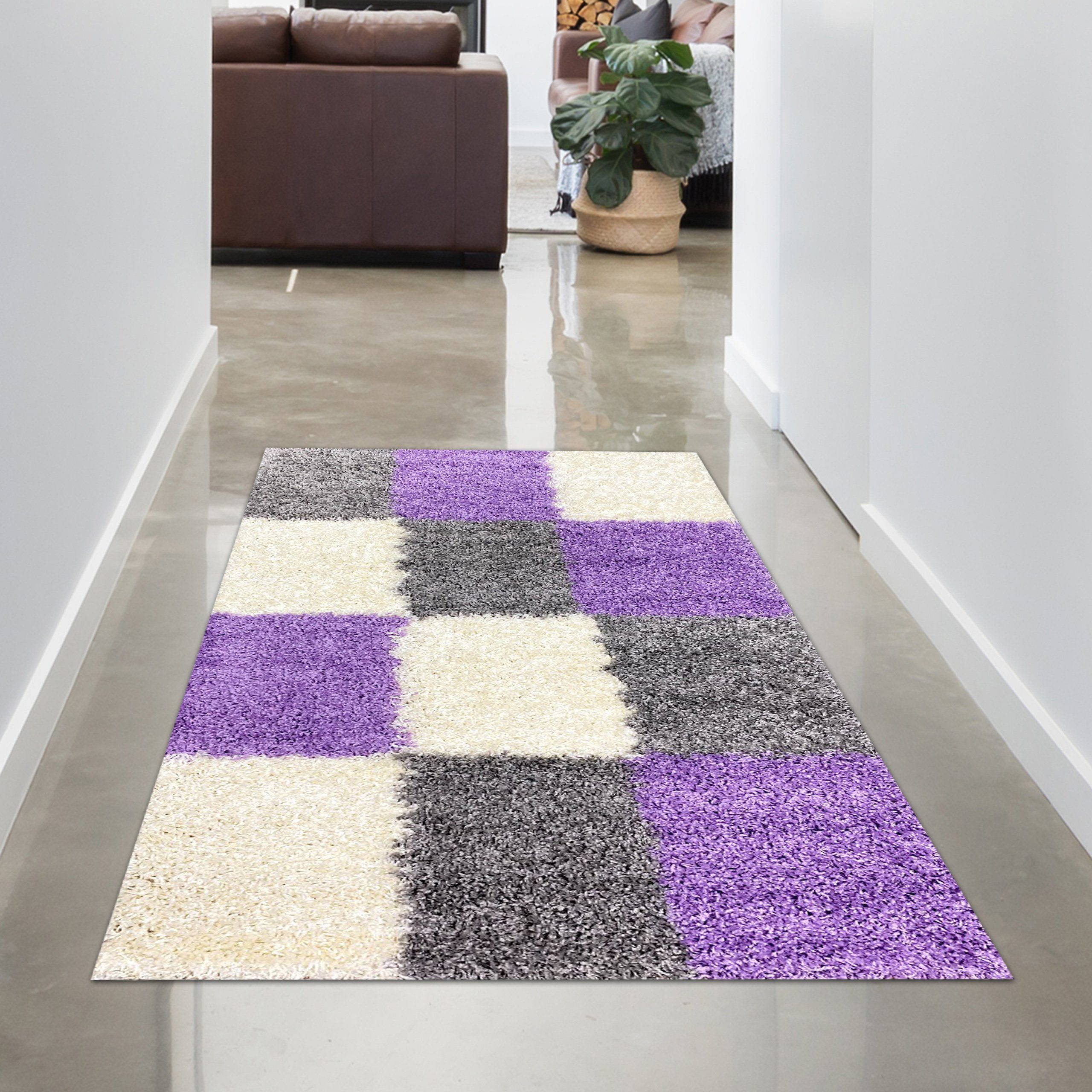 Carpetia Teppich Langflor-Teppich mit Kariertem Muster günstig online kaufen