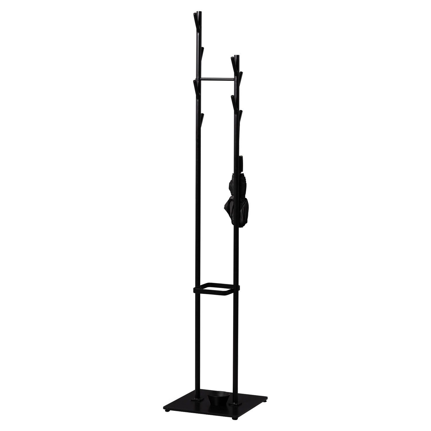 M2 Kollektion Garderobenständer VIKTOR, Schwarz, Metall, 1 Kleiderstange, 8 Haken, mit Schirmhalter, B 35 x H 170 x T 35 cm