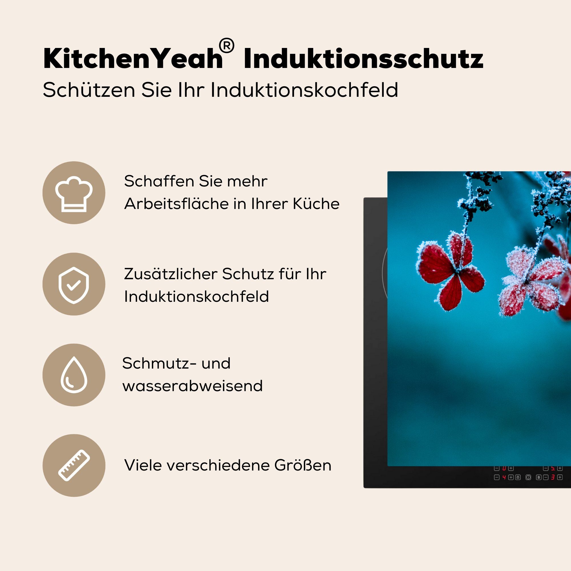 Vinyl, Schneeregen, MuchoWow küche Herdblende-/Abdeckplatte Arbeitsplatte Ceranfeldabdeckung, (1 Blume für - - Rot 78x78 cm, tlg),