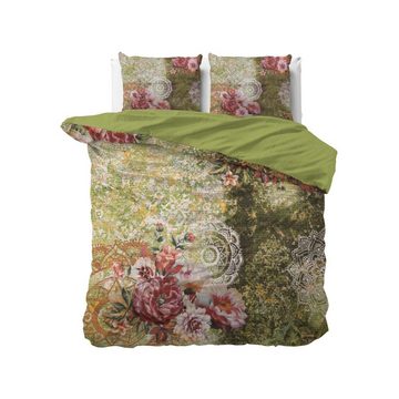 Bettwäsche GREEN FLOWER ART - Bettbezug +Kissenbezüge, Sitheim-Europe, Baumwolle, 3 teilig, Weich, geschmeidig und wärmeregulierend