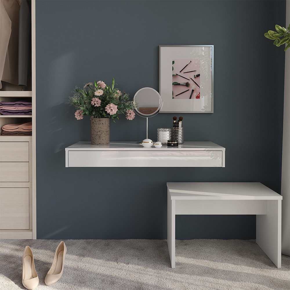 Vicco Bücherregal Sherry, Weiß Hochglanz, 100 x 12 cm mit Schublade, 1-tlg.