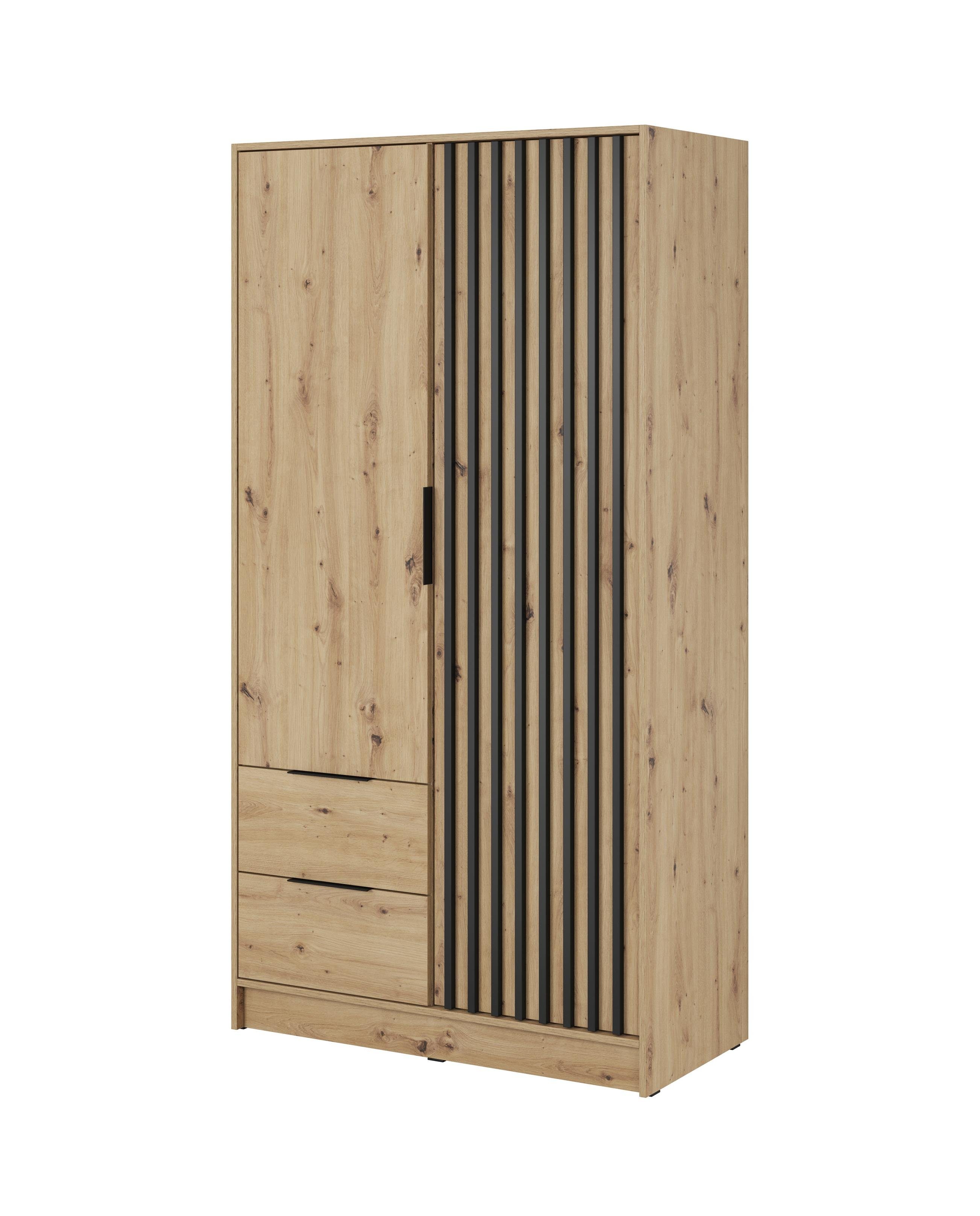 Compleo Kleiderschrank LISA Drehtürenschrank mit Lamellen, 2-türige Schrank, 100 cm artisan