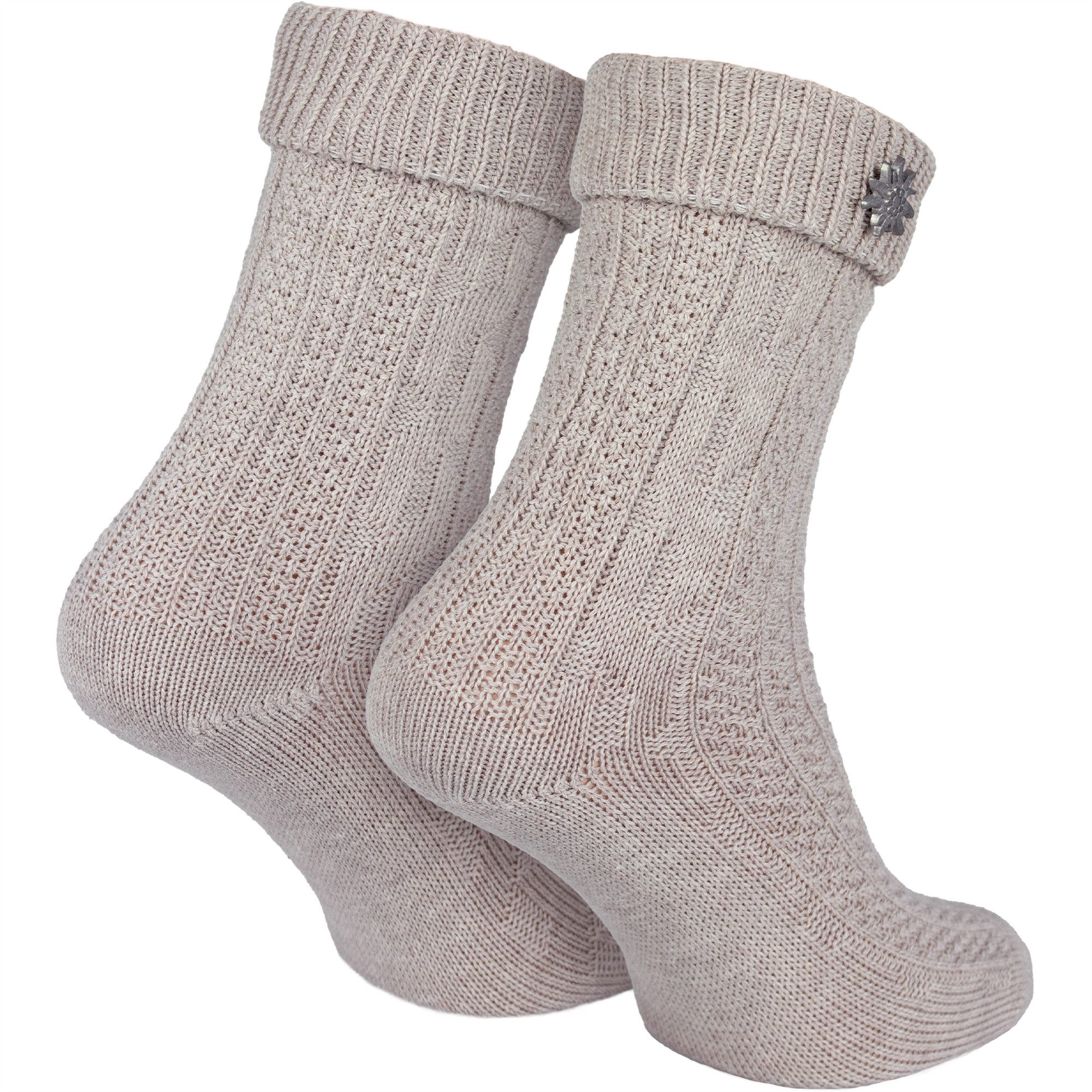 Black Snake Trachtensocken Trachtensocken mit Edelweiß-Pin für Damen & Herren (1-Paar, 1 Paar Trachtensocken mit Edelweiß-Pin) Abnehmbarer Edelweiß-Pin und klassisches Zopfmuster