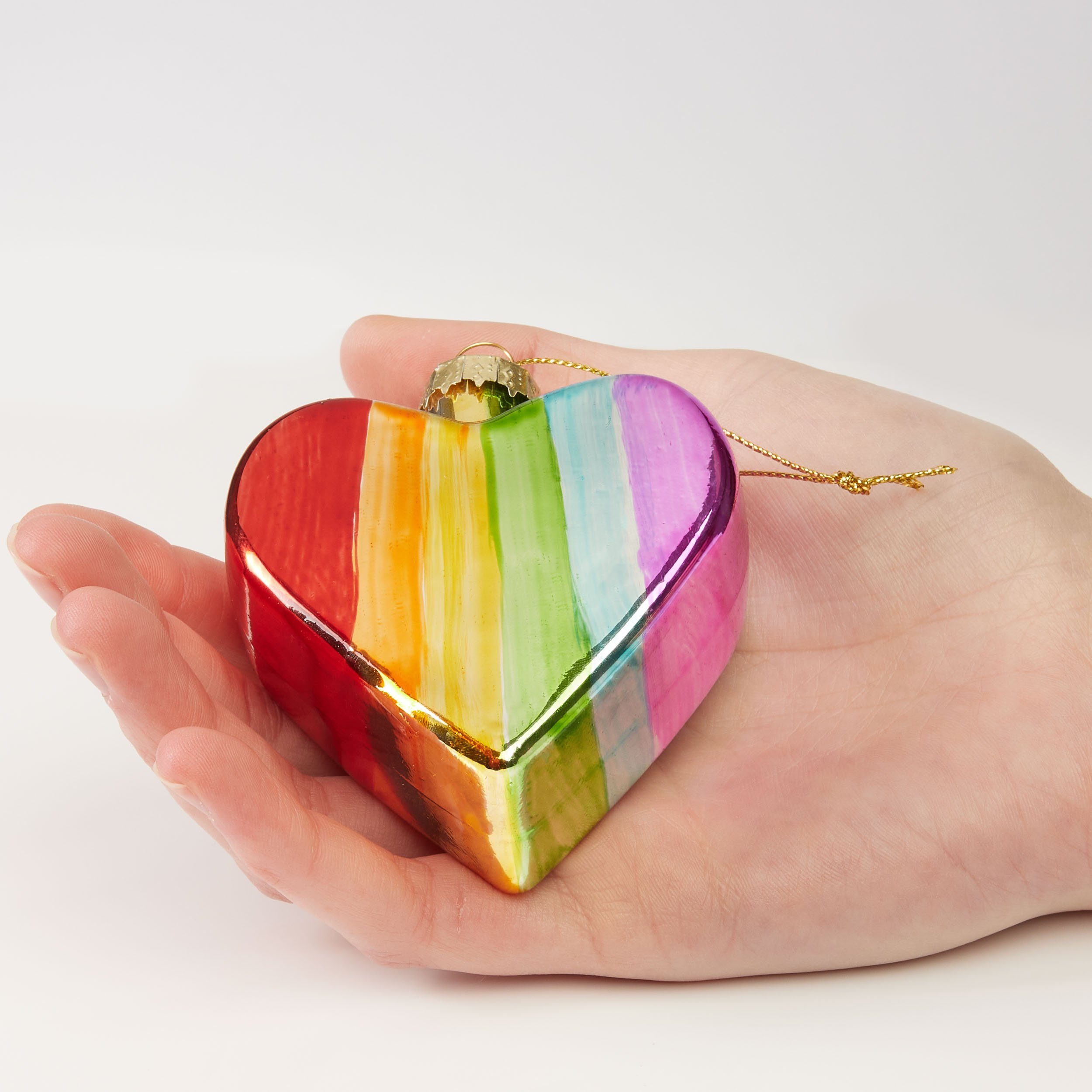 BRUBAKER Weihnachtsbaumkugel Regenbogenherz - St), aus Weihnachtskugel - Weihnachten - Baumkugel Figuren Christbaumschmuck Handbemalte 8 Deko Herz Glas (1 cm Regenbogen