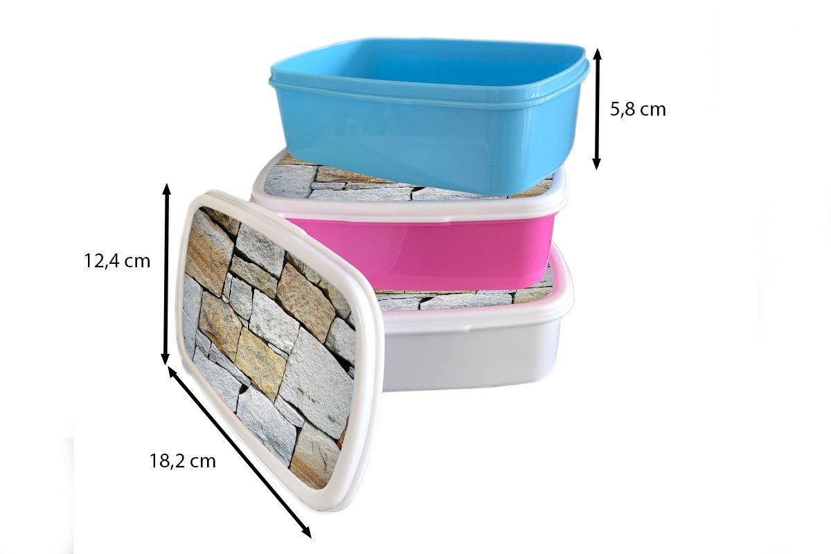 rosa Brotdose (2-tlg), ohne Brotbox Kunststoff Kunststoff, MuchoWow Mädchen, Snackbox, Erwachsene, Kinder, Steinmauer für Zement, Lunchbox