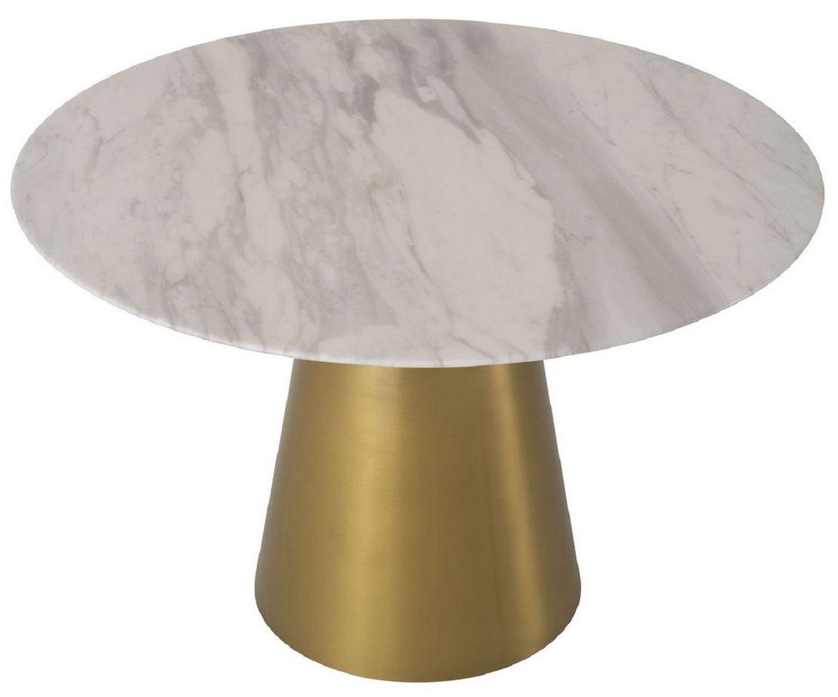 cm - Ø - Casa x / Marmorplatte Qualität Möbel mit Esstisch Esstisch Esszimmer Weiß 120 Padrino - Runder 77 H. Esszimmertisch Luxus Messingfarben Luxus