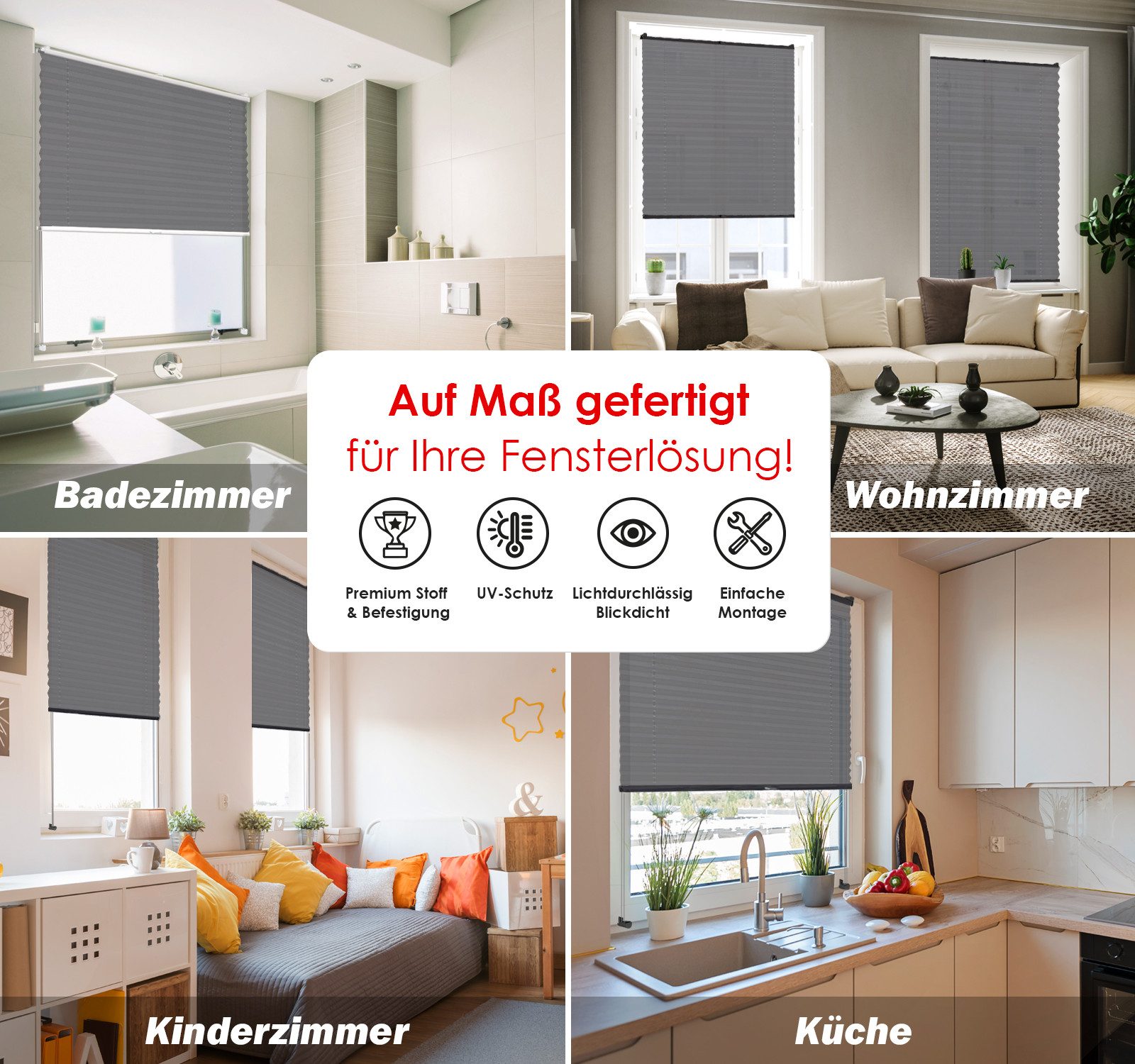 DomDeco Plissee Premium Plissee ohne Bohren, Sichtschutz, lichtdurchlässig, blickdicht, Klemmfix, Schraubmontage, UV-beständig, modernes Design, stufenlos, verspannt