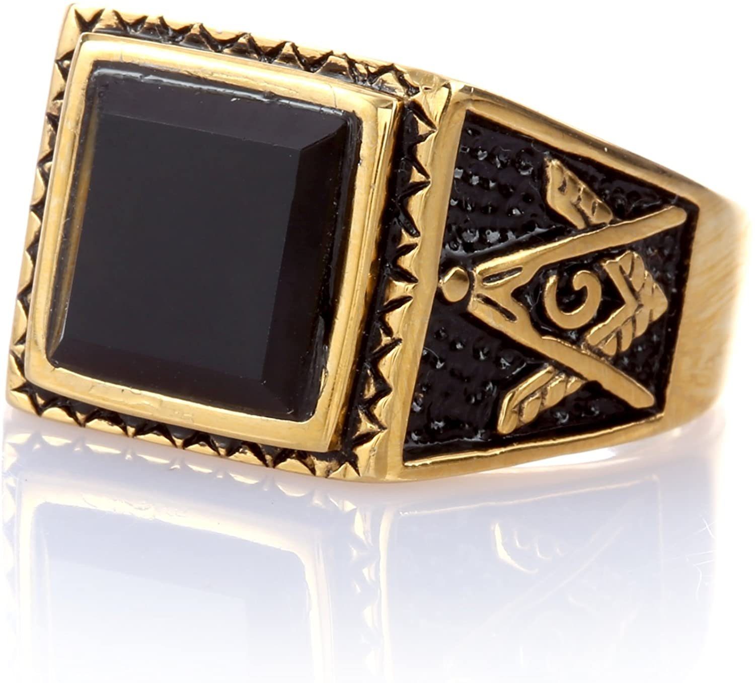 Fingerring Karisma Gold Edelstahl 316L Männer Ring - Motiv Freimaurer