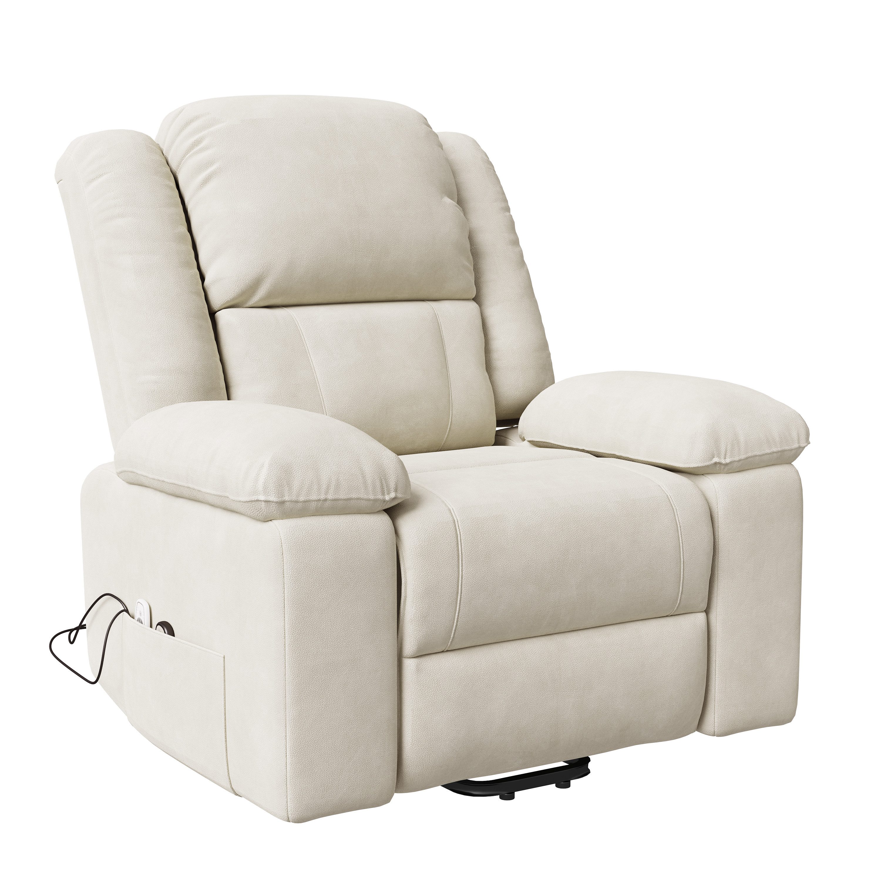 FUROKOY Relaxsessel Elektrisch Massagesessel mit Liegefunktion Fernsehsessel TV-Sessel, 360°Drehbarer Liegesessel Heizung Verstellbar Кресла bis 150 kg Beige