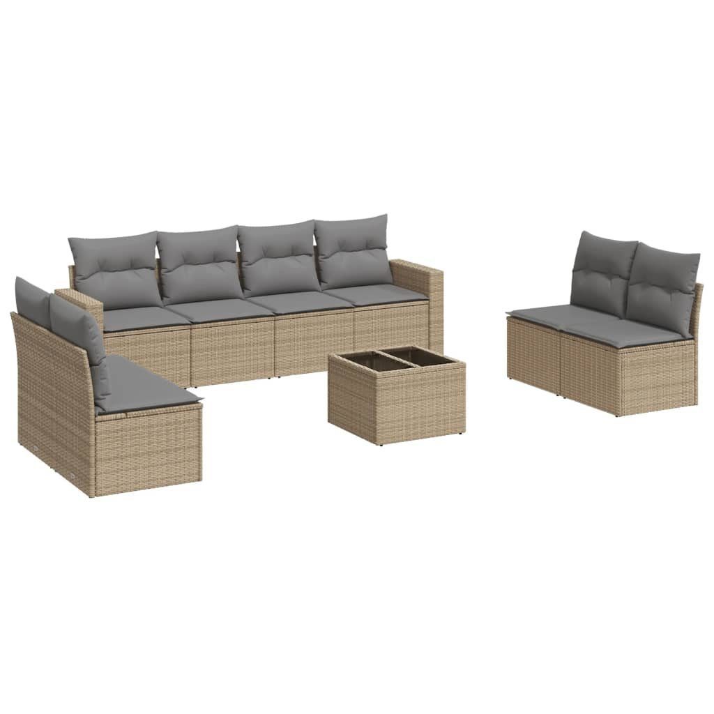 vidaXL Gartenlounge-Set 9-tlg. Garten-Sofagarnitur mit Kissen Beige Poly Rattan, (1-tlg)