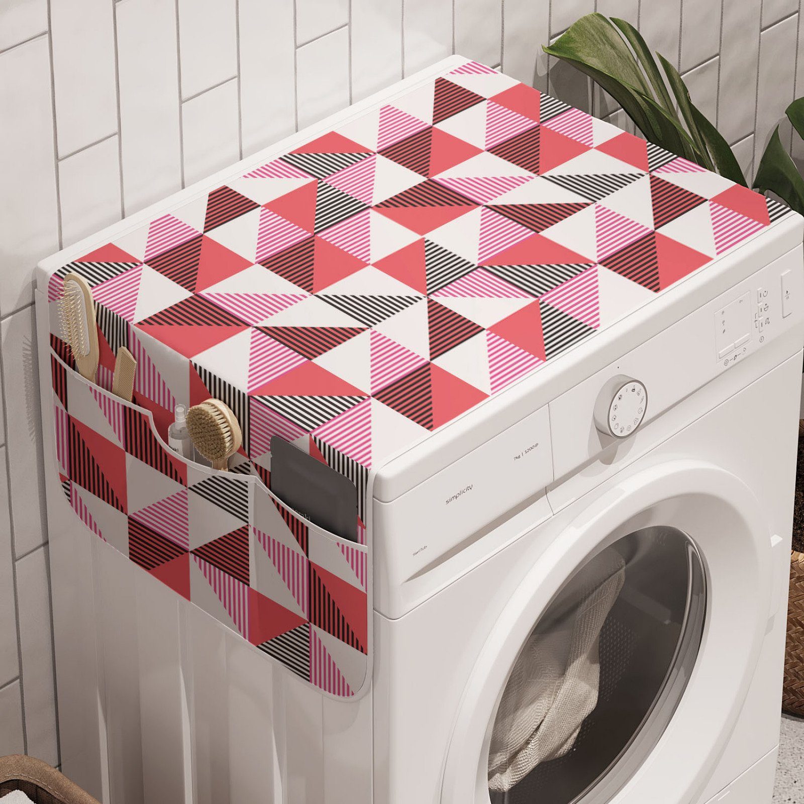 Triangles Trockner, Striped Anti-Rutsch-Stoffabdeckung Waschmaschine Abakuhaus Geometrisch und Halbierte Badorganizer für